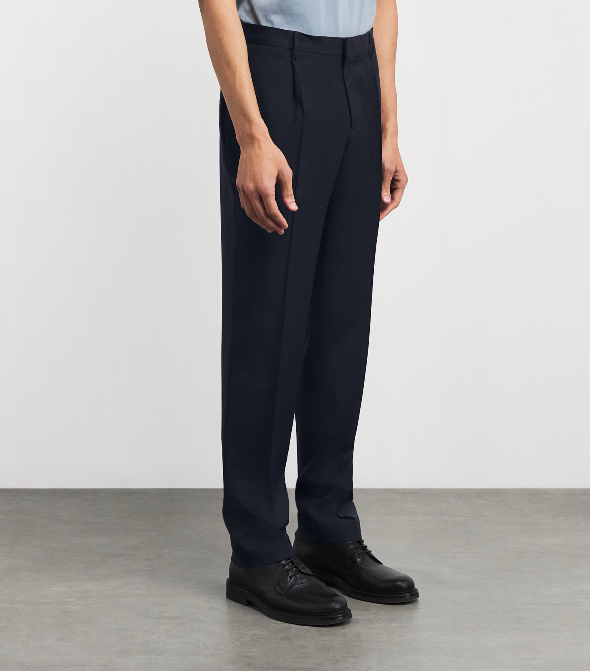 Wool Pleated Straight Trousers NAVY BUAA Image 3