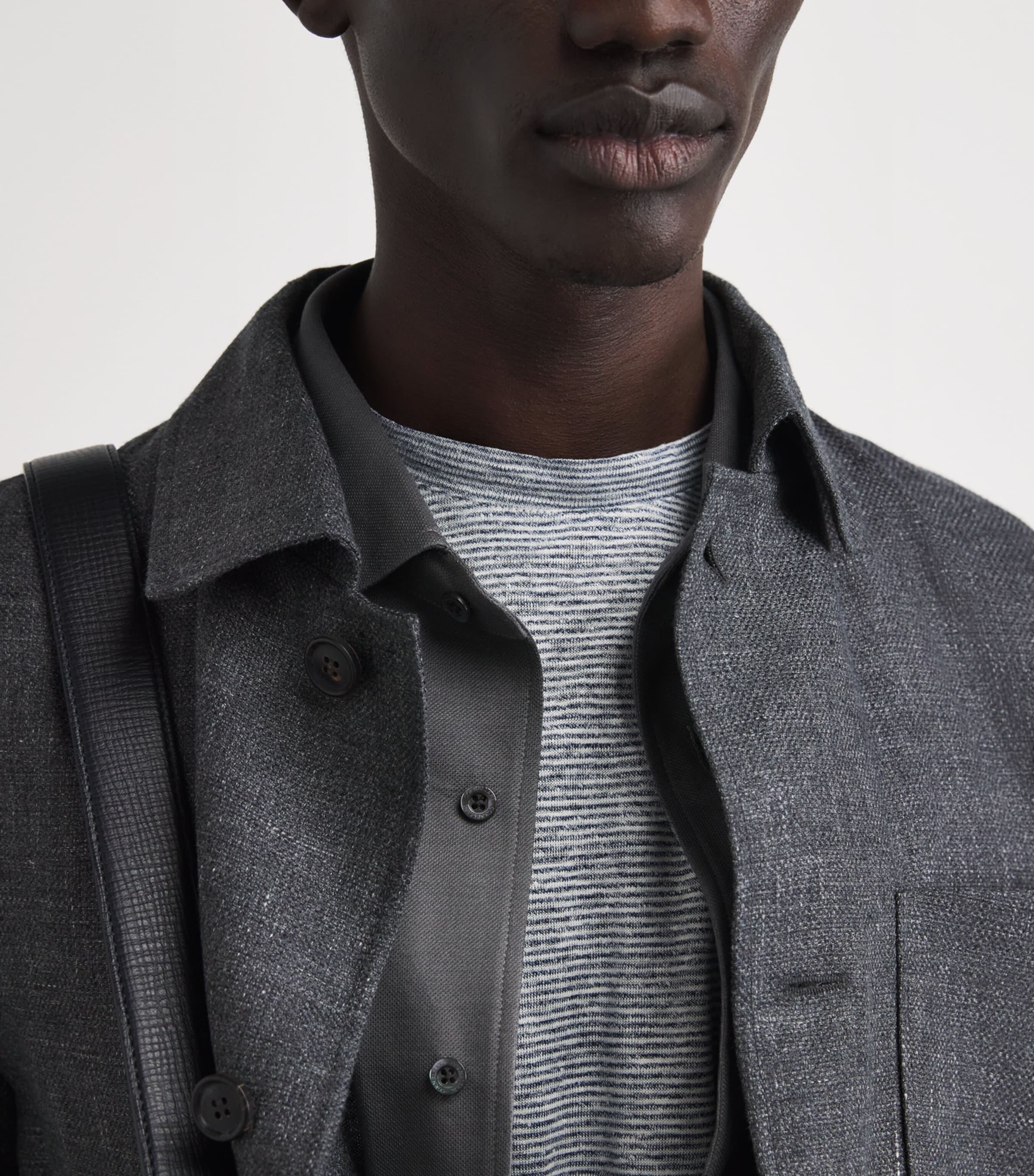 Corneliani Mens Linen-Wool Overshirt Grey Melange Image 3