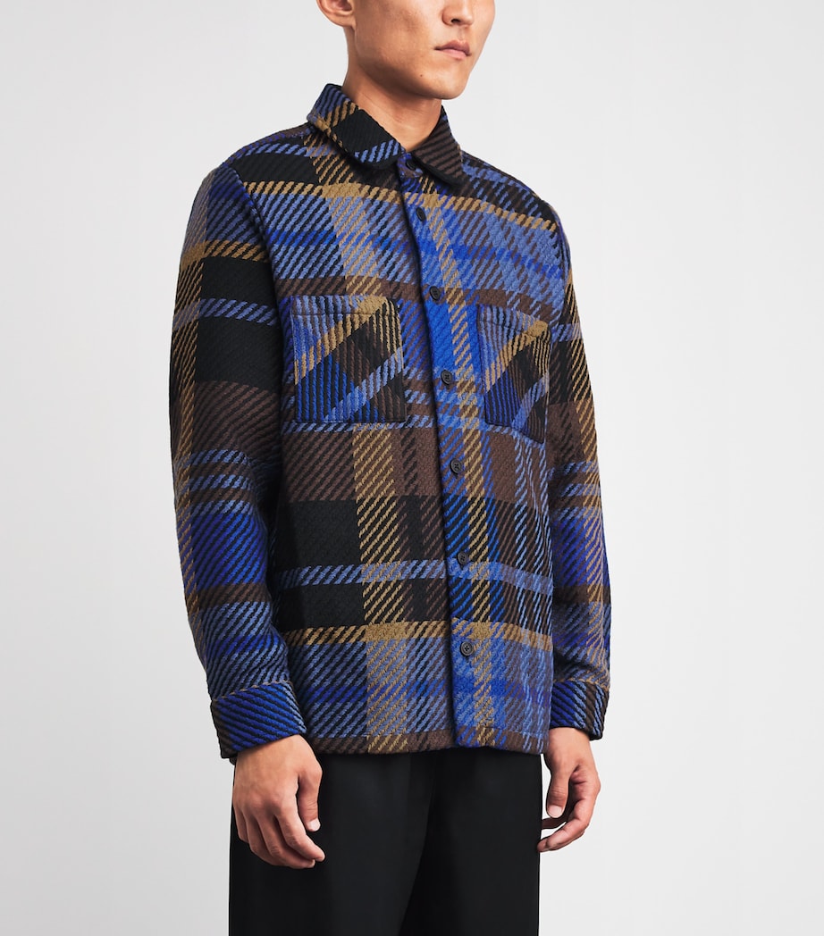 Wax London Mens Check Whiting Overshirt Blue / Brown Image 4