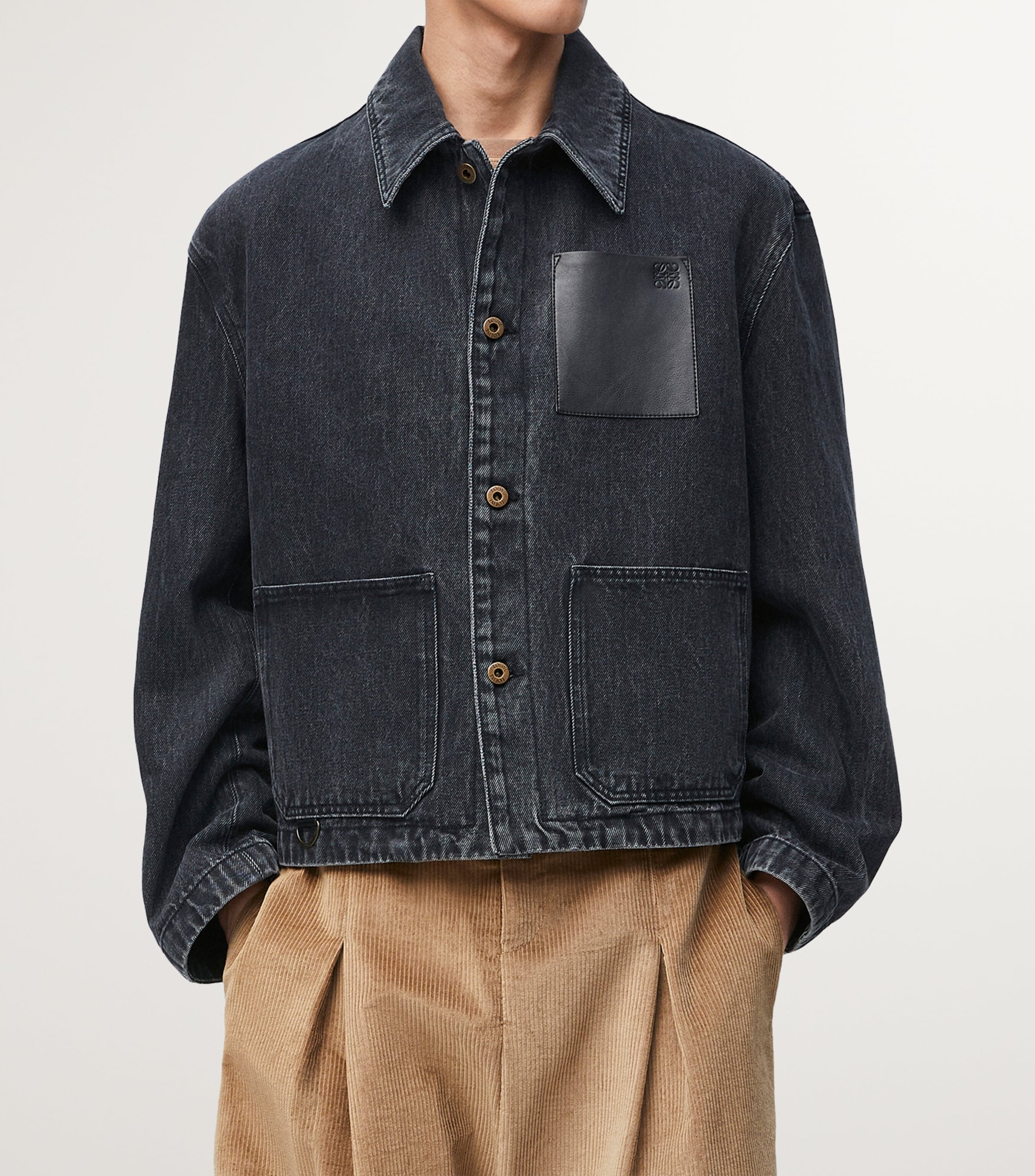 LOEWE Black Leather-Trim Denim Jacket | Harrods BS