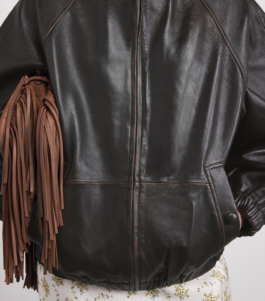 Sandro Paris Womens Oversized Leather Jacket Brown Image 3