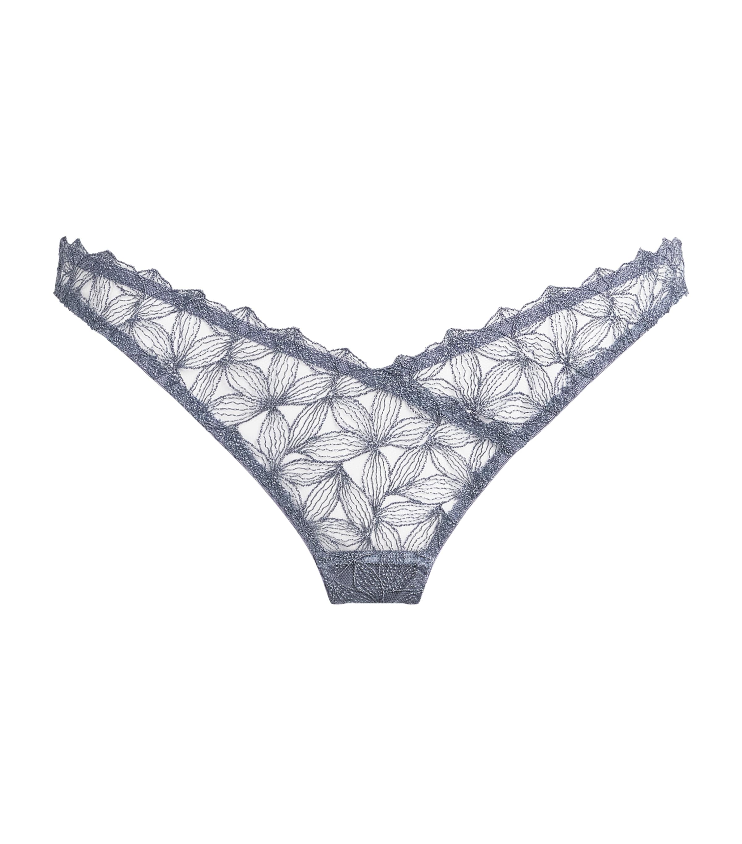 Coco De Mer Womens Lace Floral Esme Skirted Thong Powder Blue Image 1