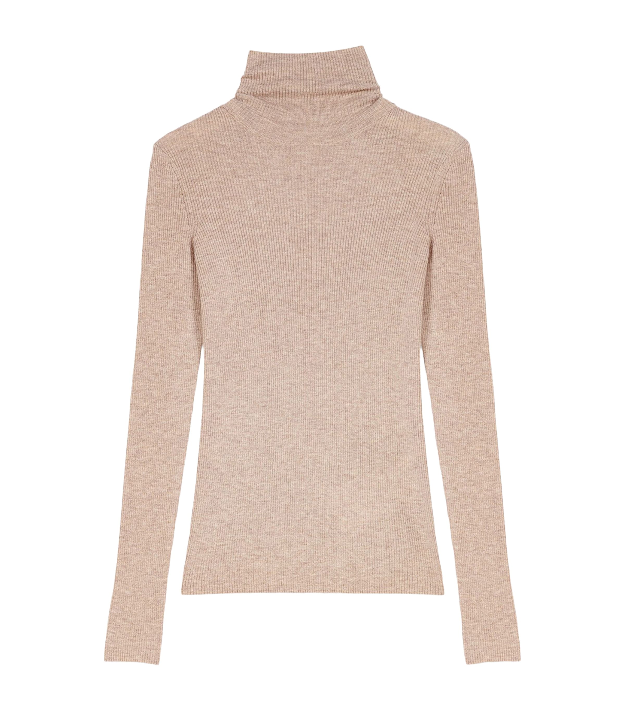 Maje Womens Wool-Silk Rollneck Sweater Beige Image 1