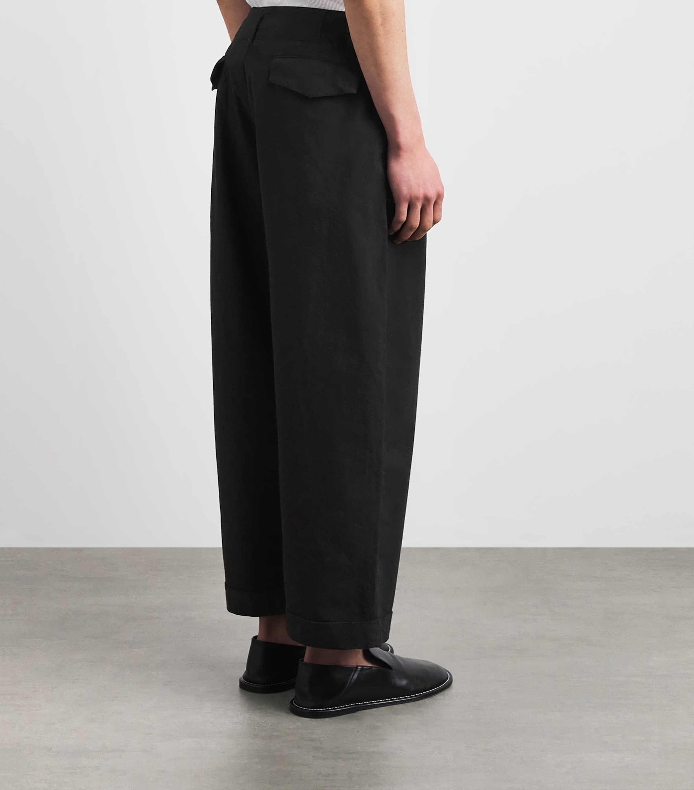 Barena Mens Cotton Crinkle Wide-Leg Trousers Nero Image 5