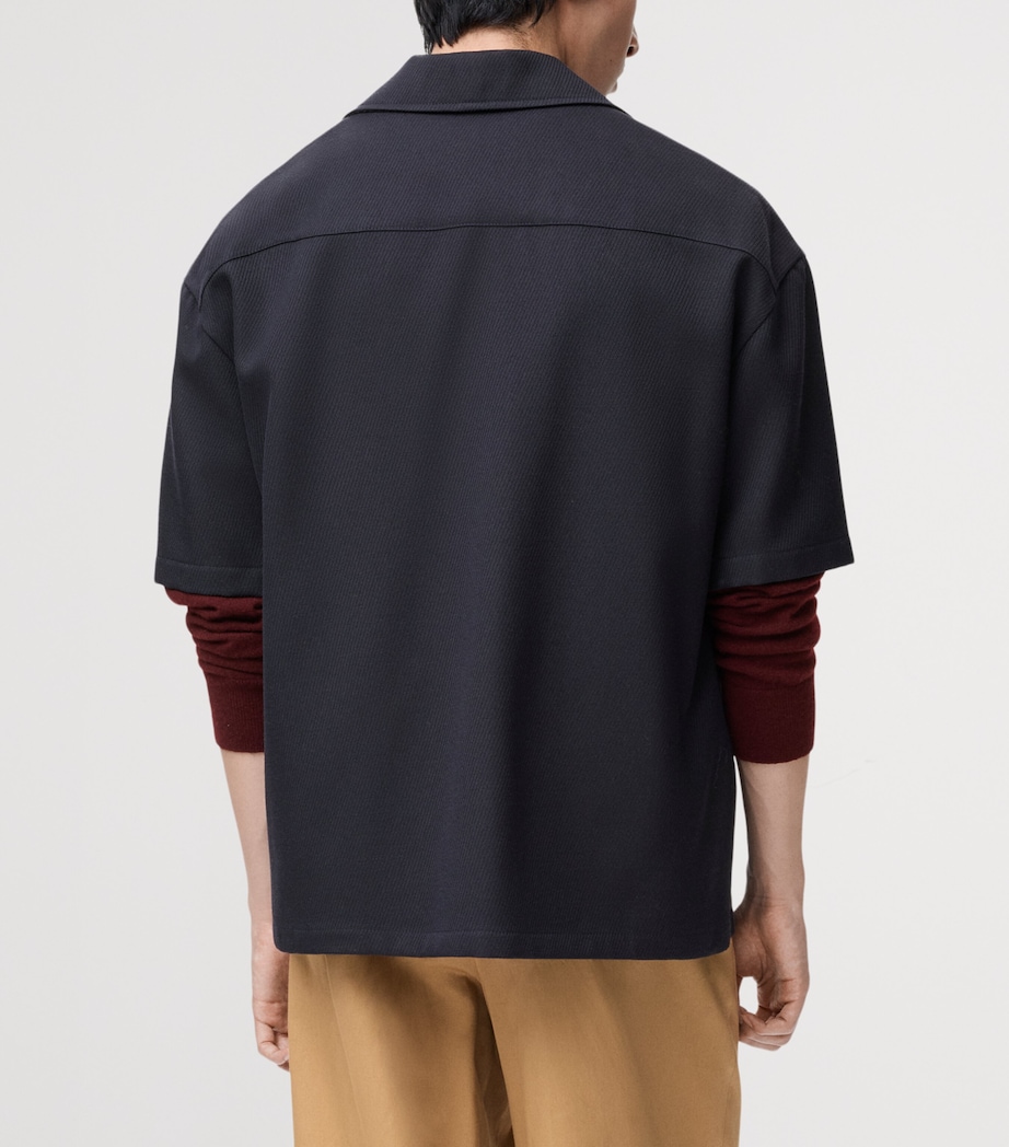 Wool Short-Sleeve Zip-Up Shirt DARK NAVY BLUE Image 4