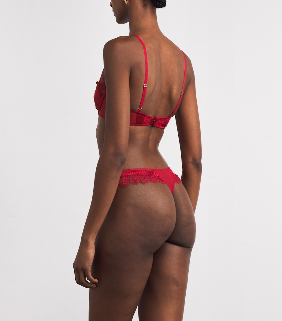 Kiki de Montparnasse Womens Stretch-Silk Lace-Insert Balconette Bra Red On Red Image 3