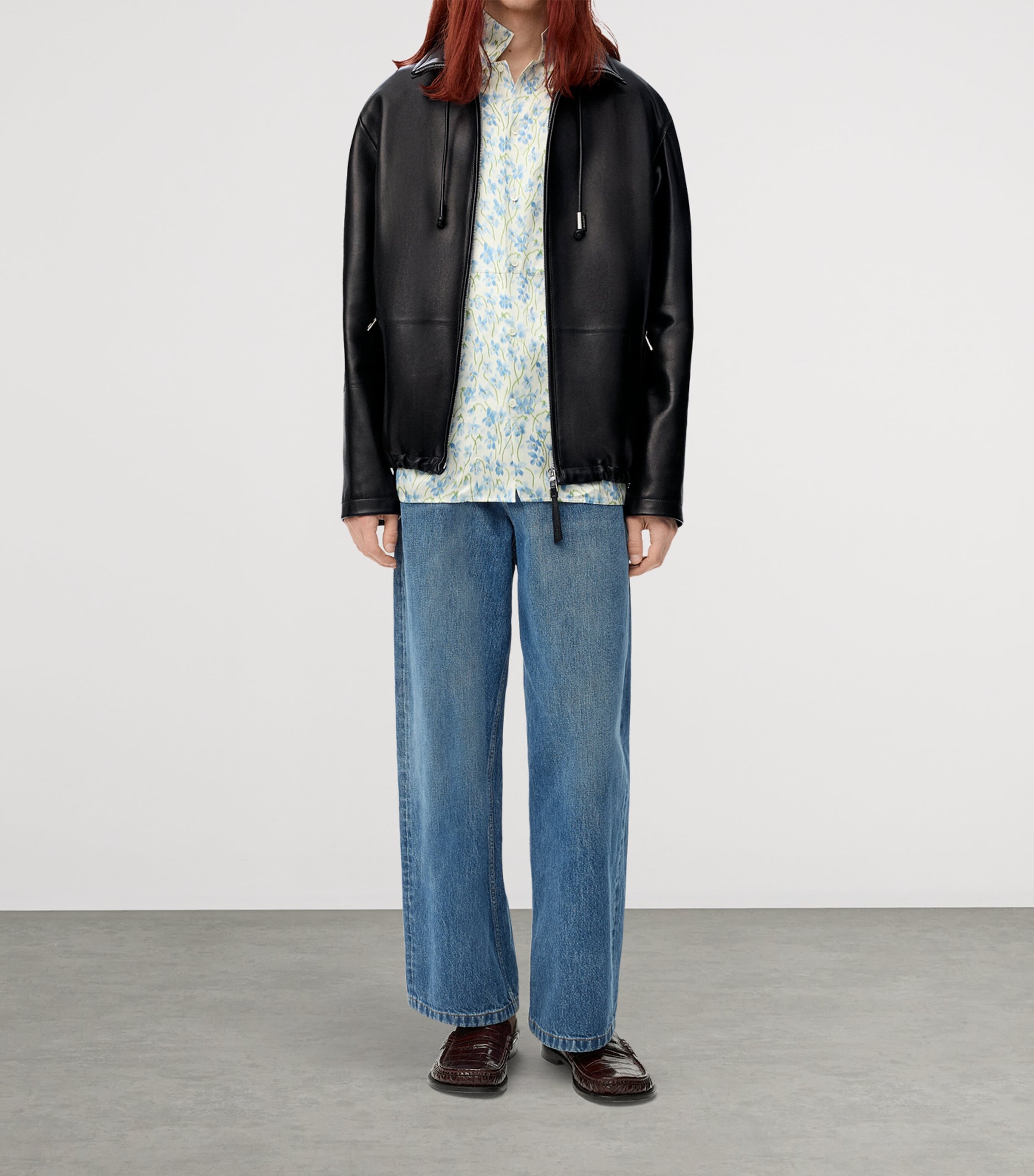 LOEWE Mens Leather Track Jacket Black Image 2