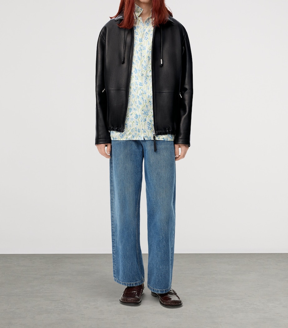LOEWE Mens Leather Track Jacket Black Image 2