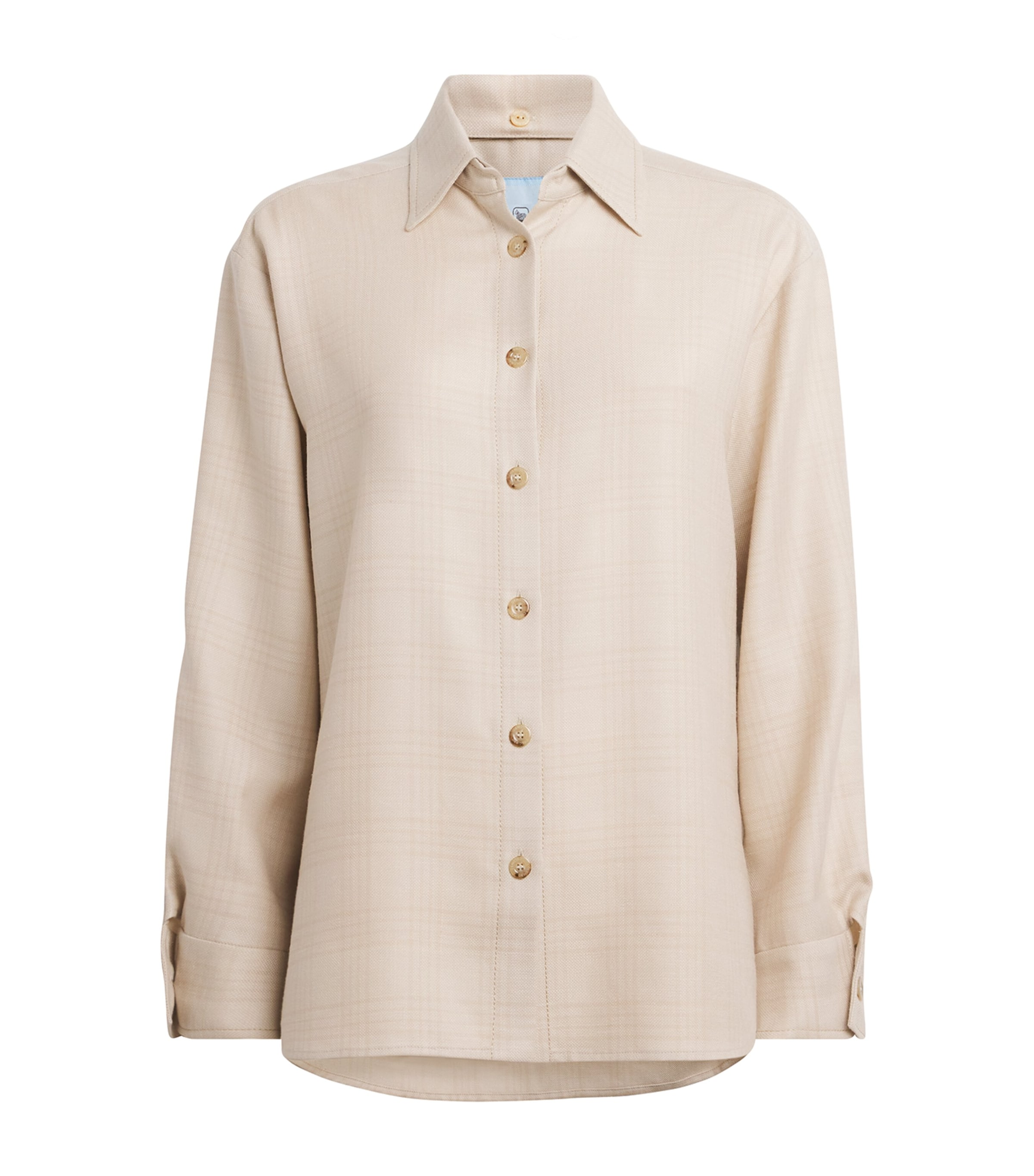 Colombo Womens Cashmere-Silk-Linen Check Shirt Sand Image 1