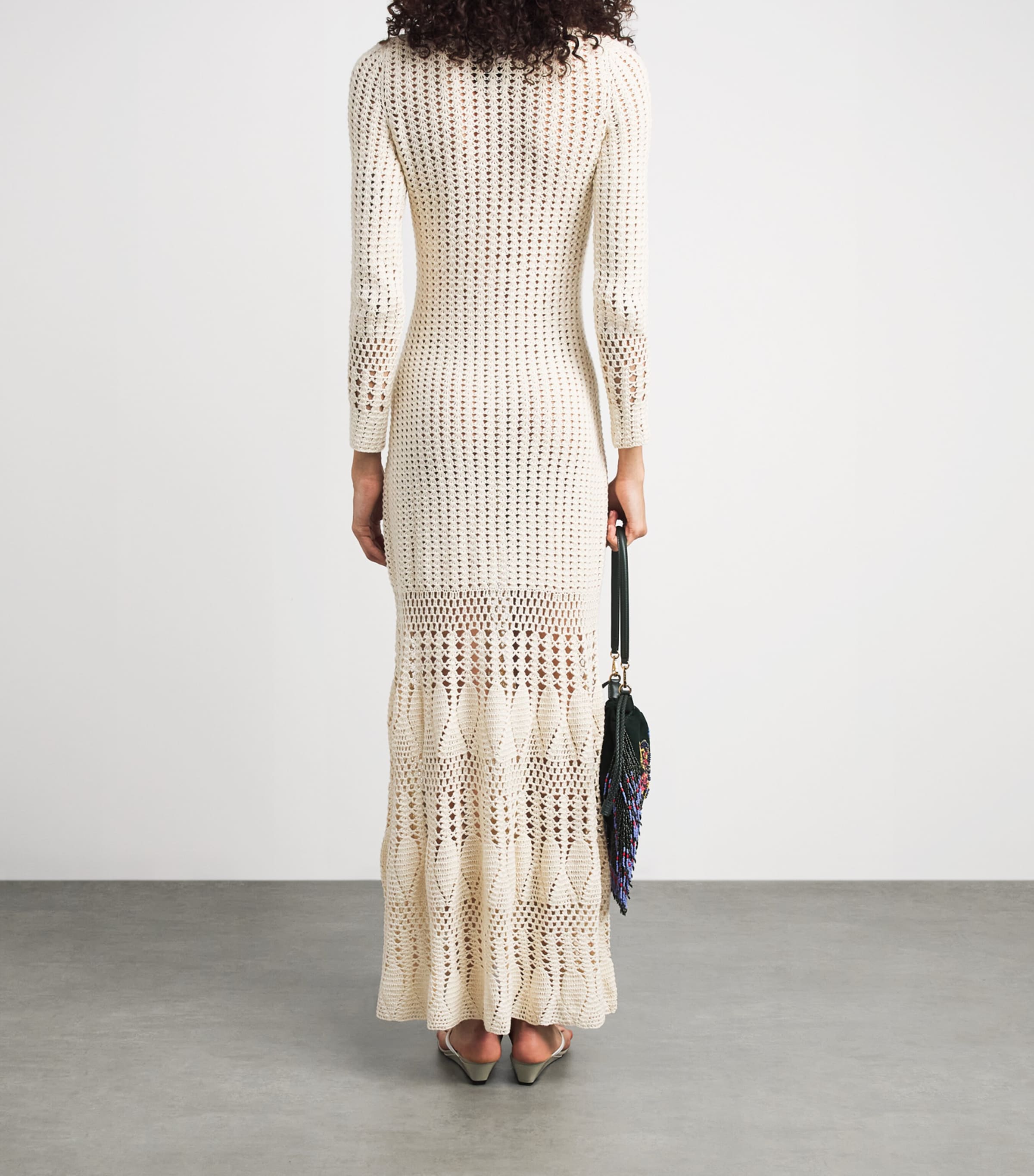 ESCVDO Womens Crochet Reflejo Midi Dress Ivory Image 4