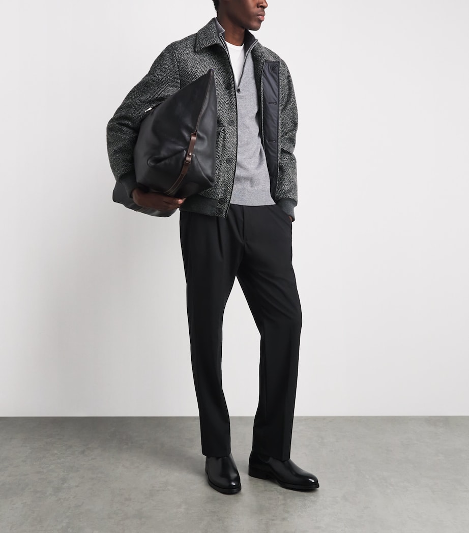 Herno Mens Virgin Wool Herringbone Bomber Jacket Antracite Image 2