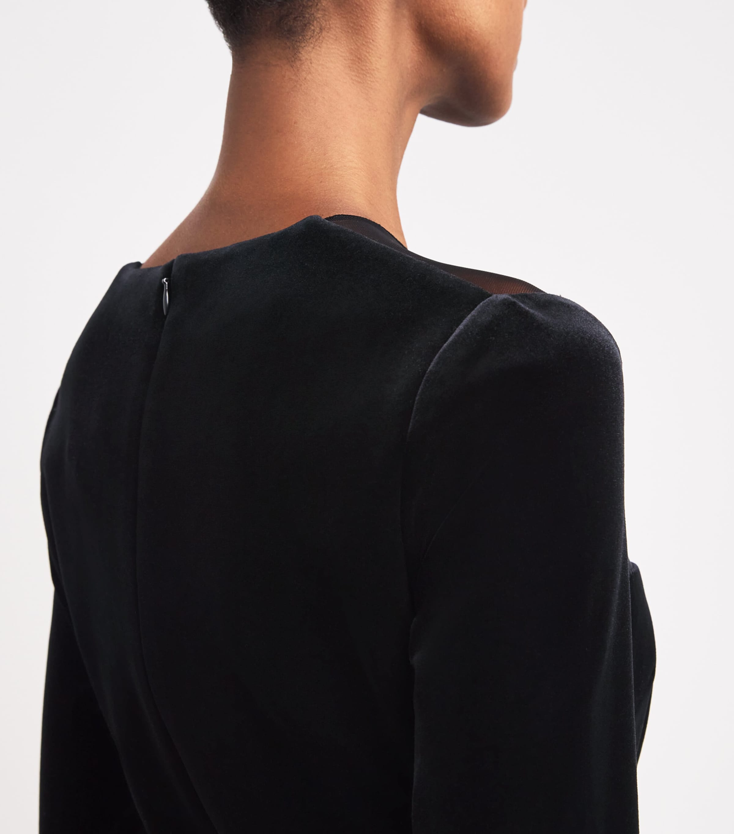 Alex Perry Womens Velvet Mesh-Detail Midi Dress Black Image 6
