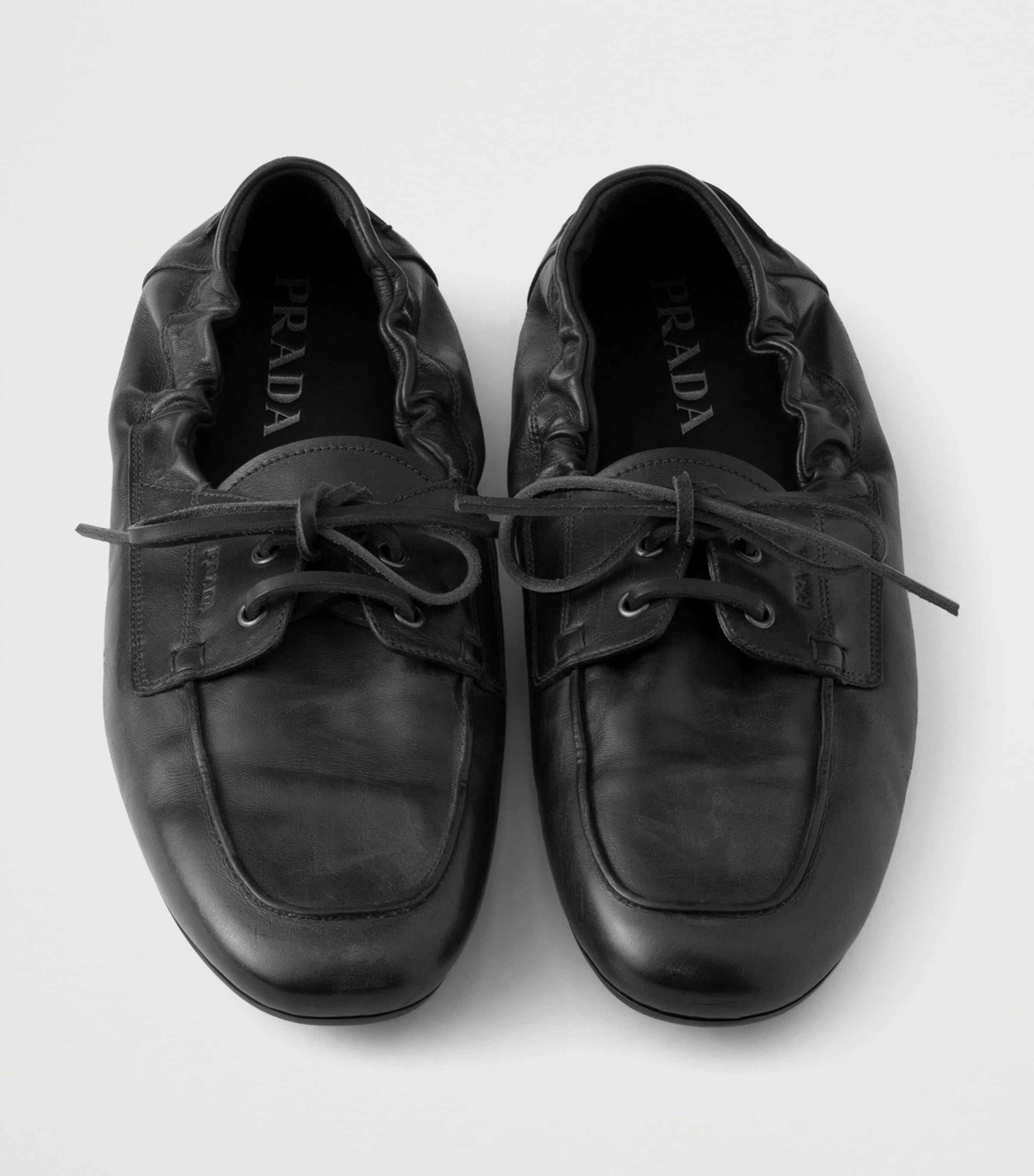 Prada Antiqued Leather Shuffle Loafers Black Image 3