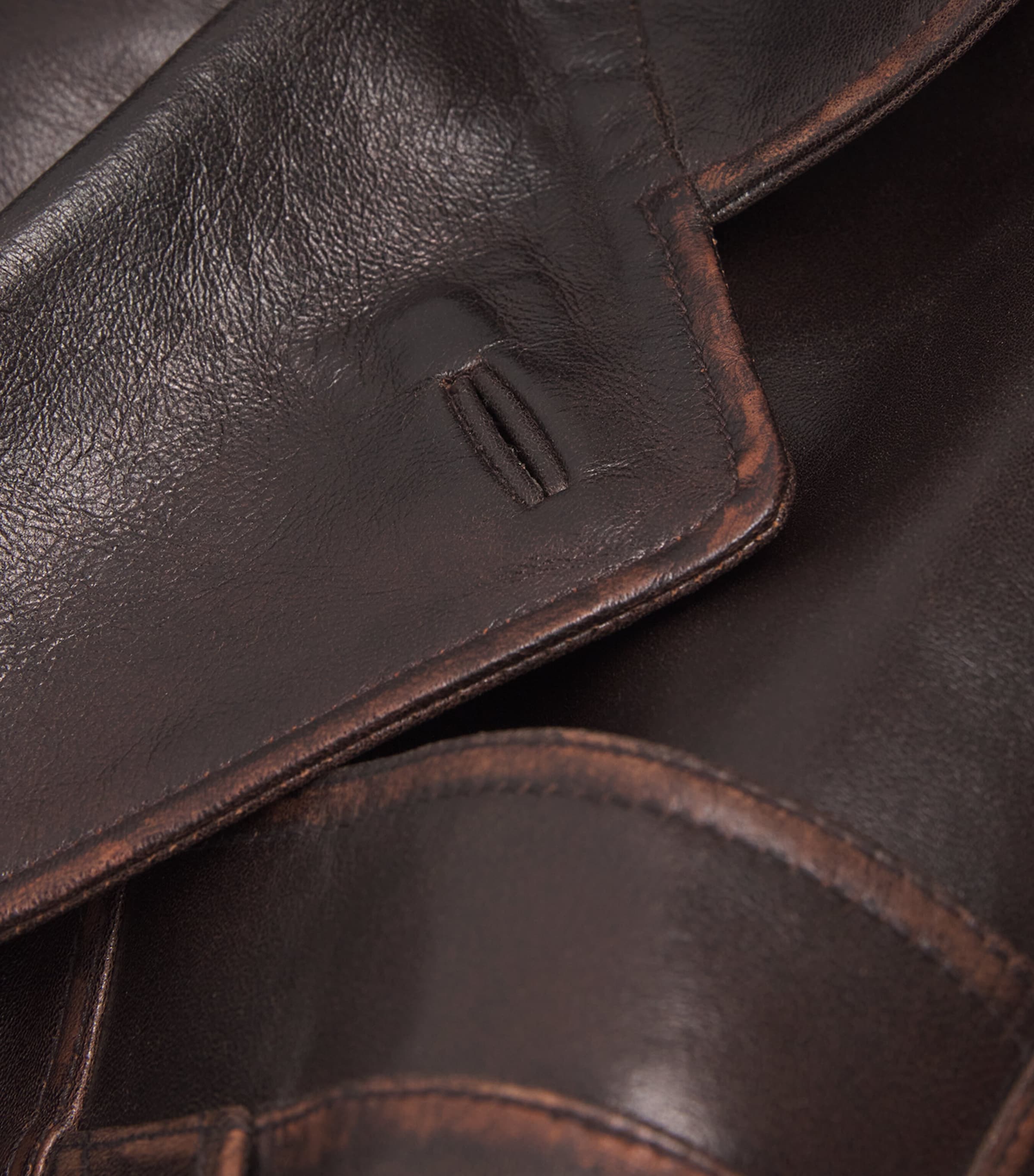 Double-Breasted Leather Jacket BROWN Image 5