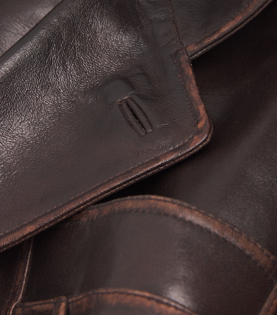 Double-Breasted Leather Jacket BROWN Image 5