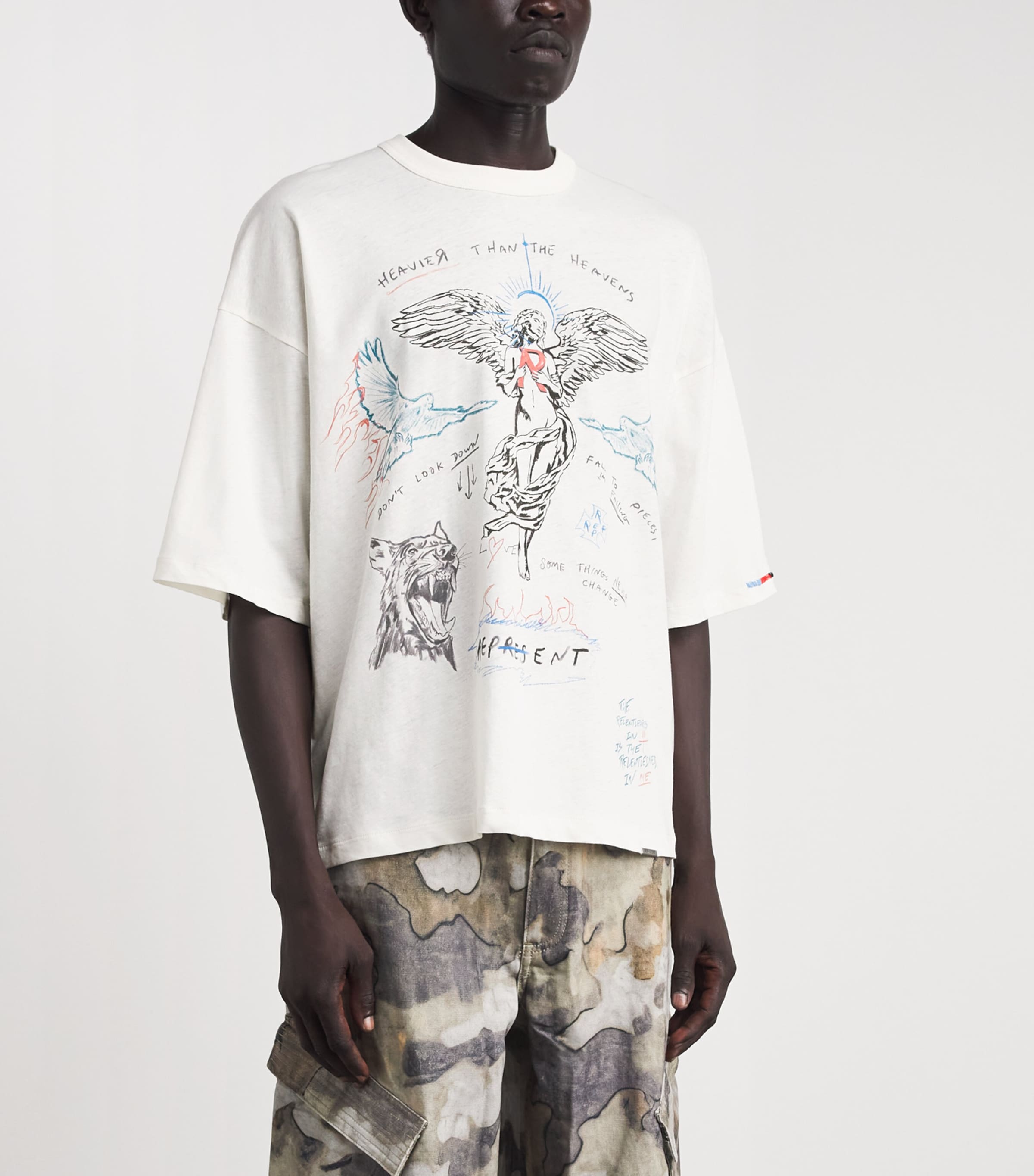 Represent Mens Organic Cotton-Hemp Printed T-Shirt Antique White Image 4