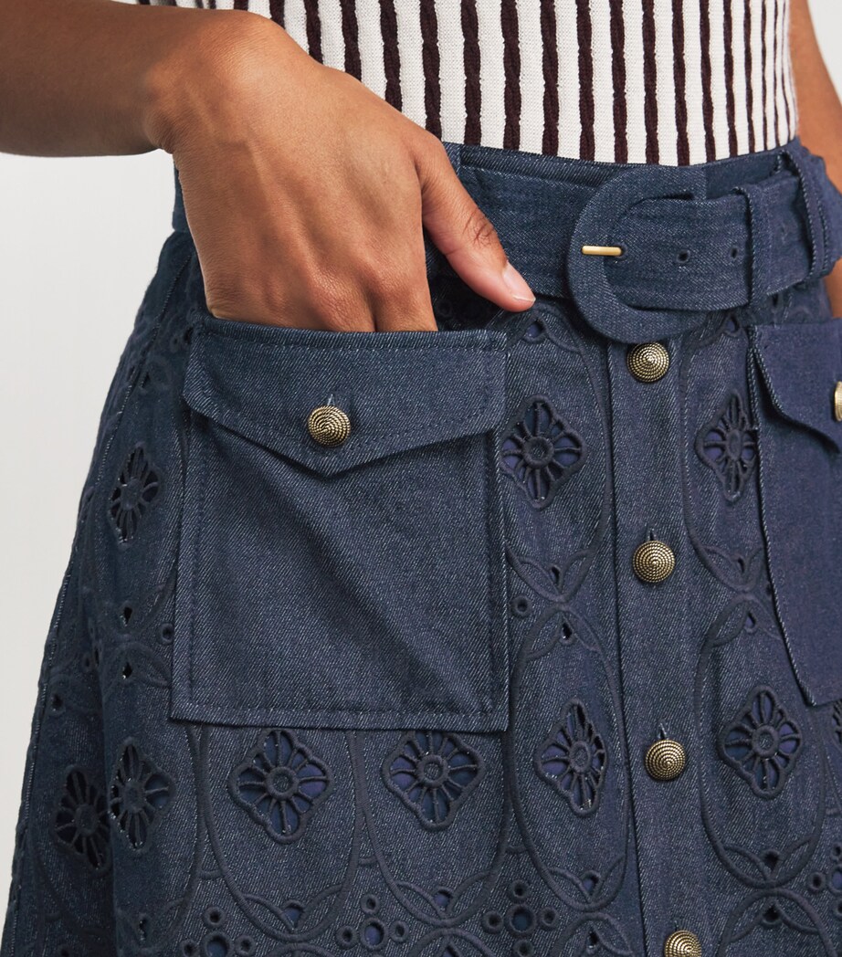 Denim Embroidered Kali Midi Skirt 859/887-INDG/BRIOLET Image 6