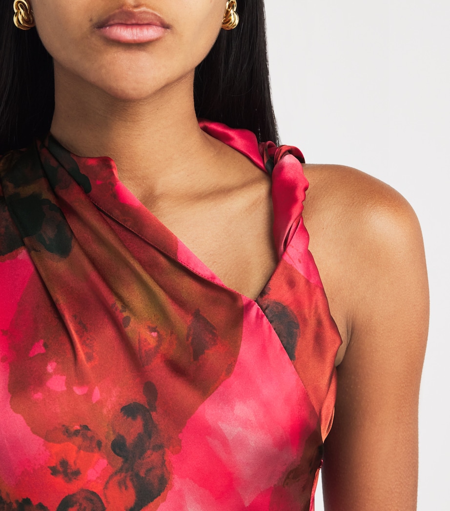 Silk Floral Draped Midi Dress 2913 RASPBERRY Image 6