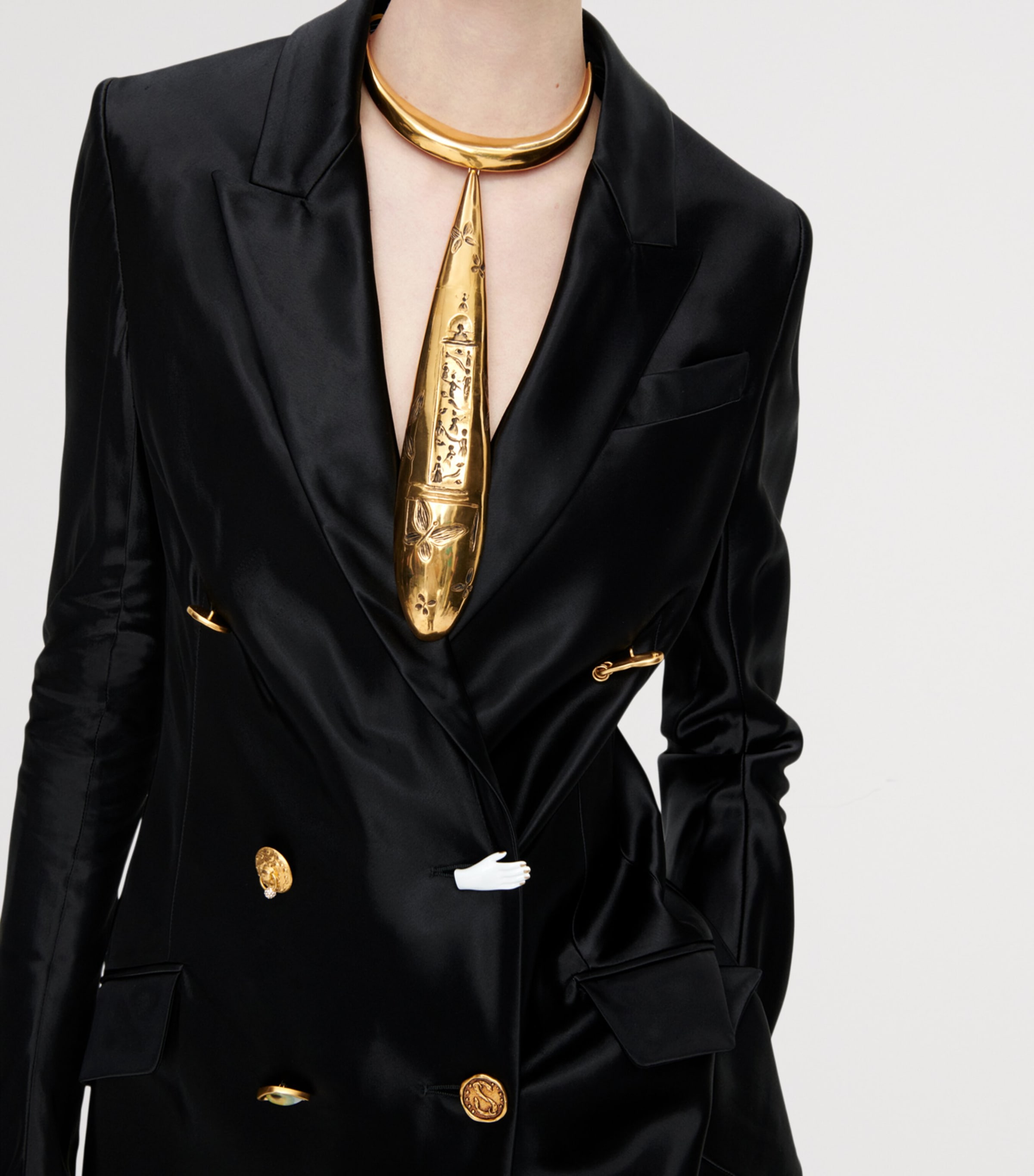 Schiaparelli Womens Satin Bias-Cut Tailored Jacket Black Image 4