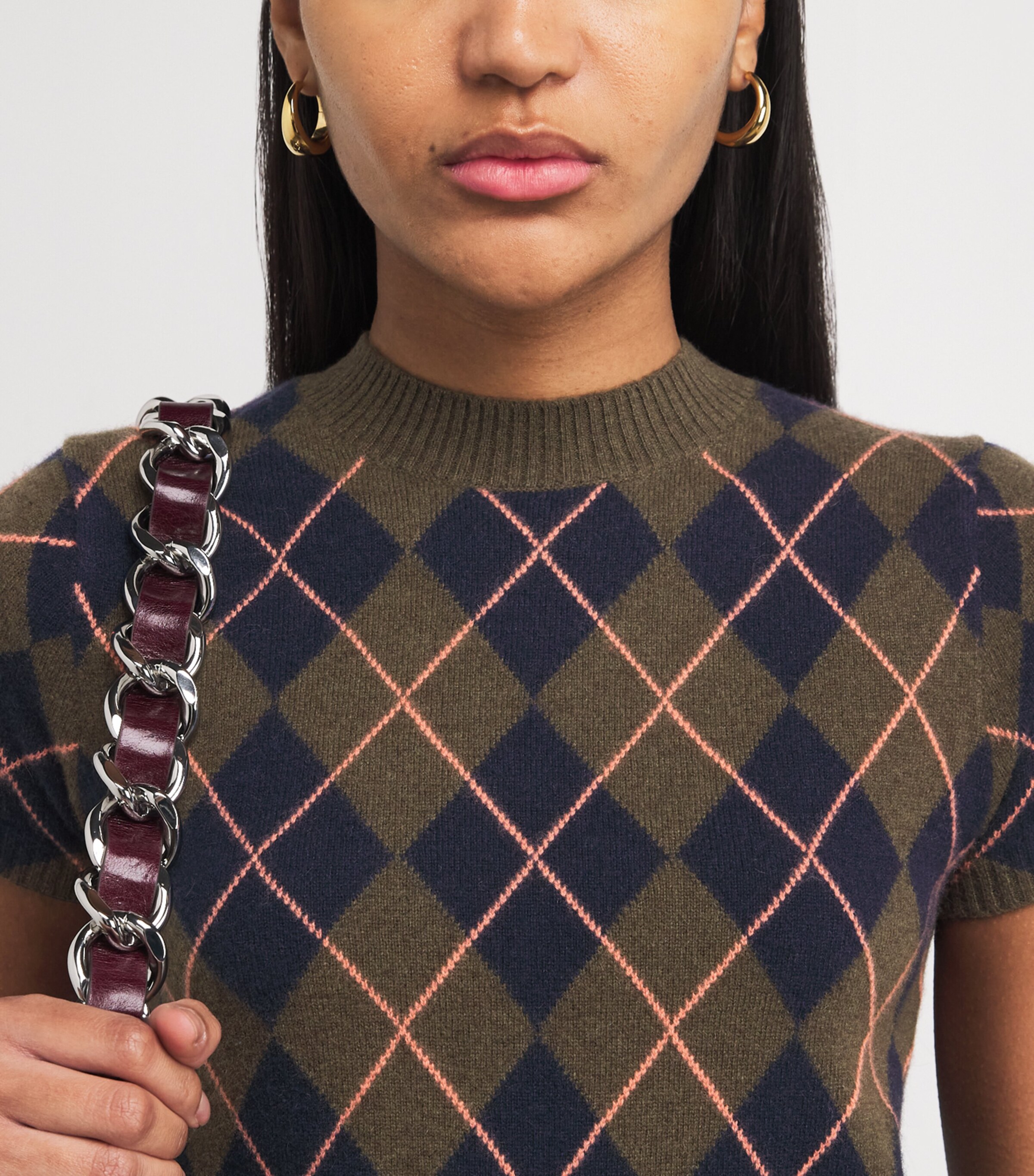 ME+EM Green Cashmere Argyle Short-Sleeve Sweater | Harrods US