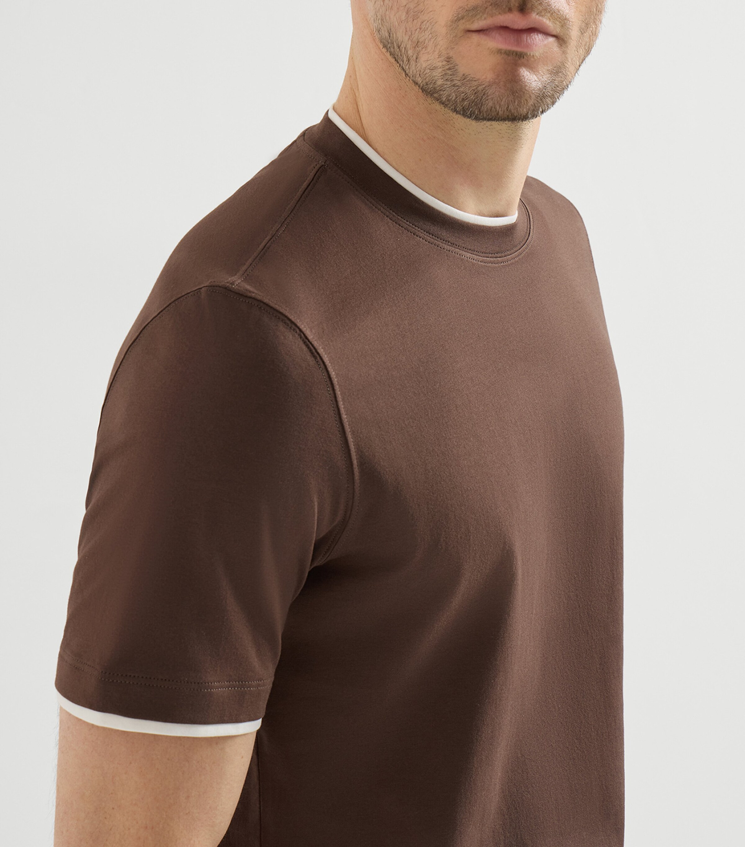Brunello Cucinelli Mens Cotton Faux-Layer T-Shirt Brown+white Image 6