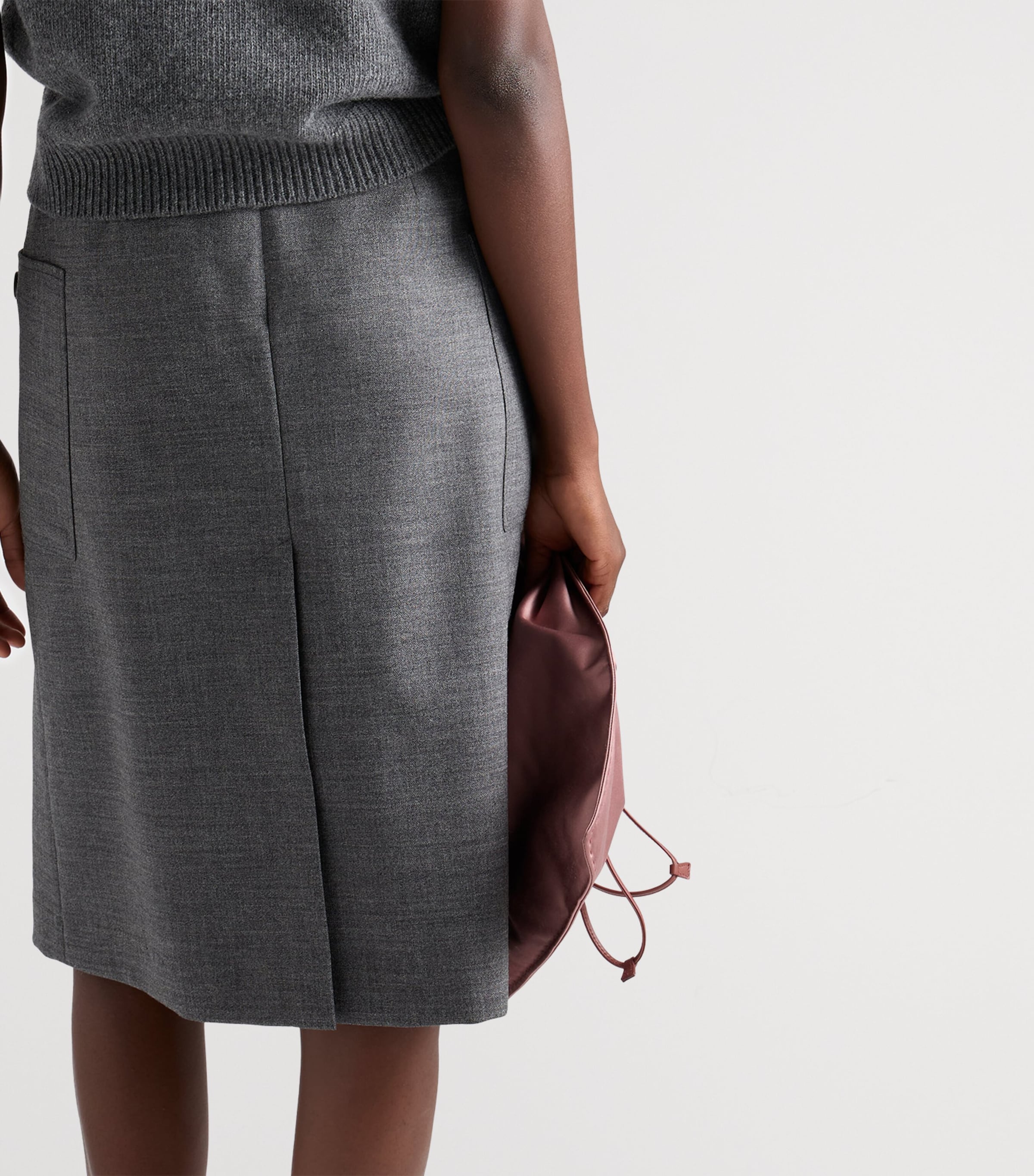 Prada Womens Wool Rush Pleated Midi Skirt Grey Image 6