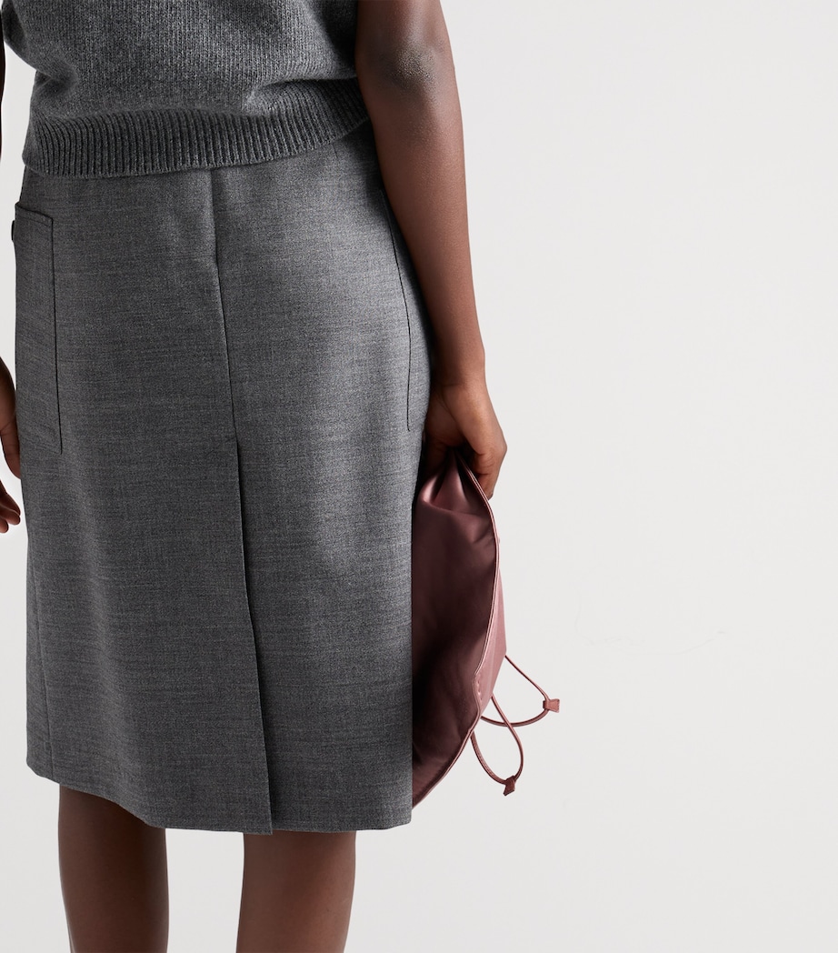 Prada Womens Wool Rush Pleated Midi Skirt Grey Image 6