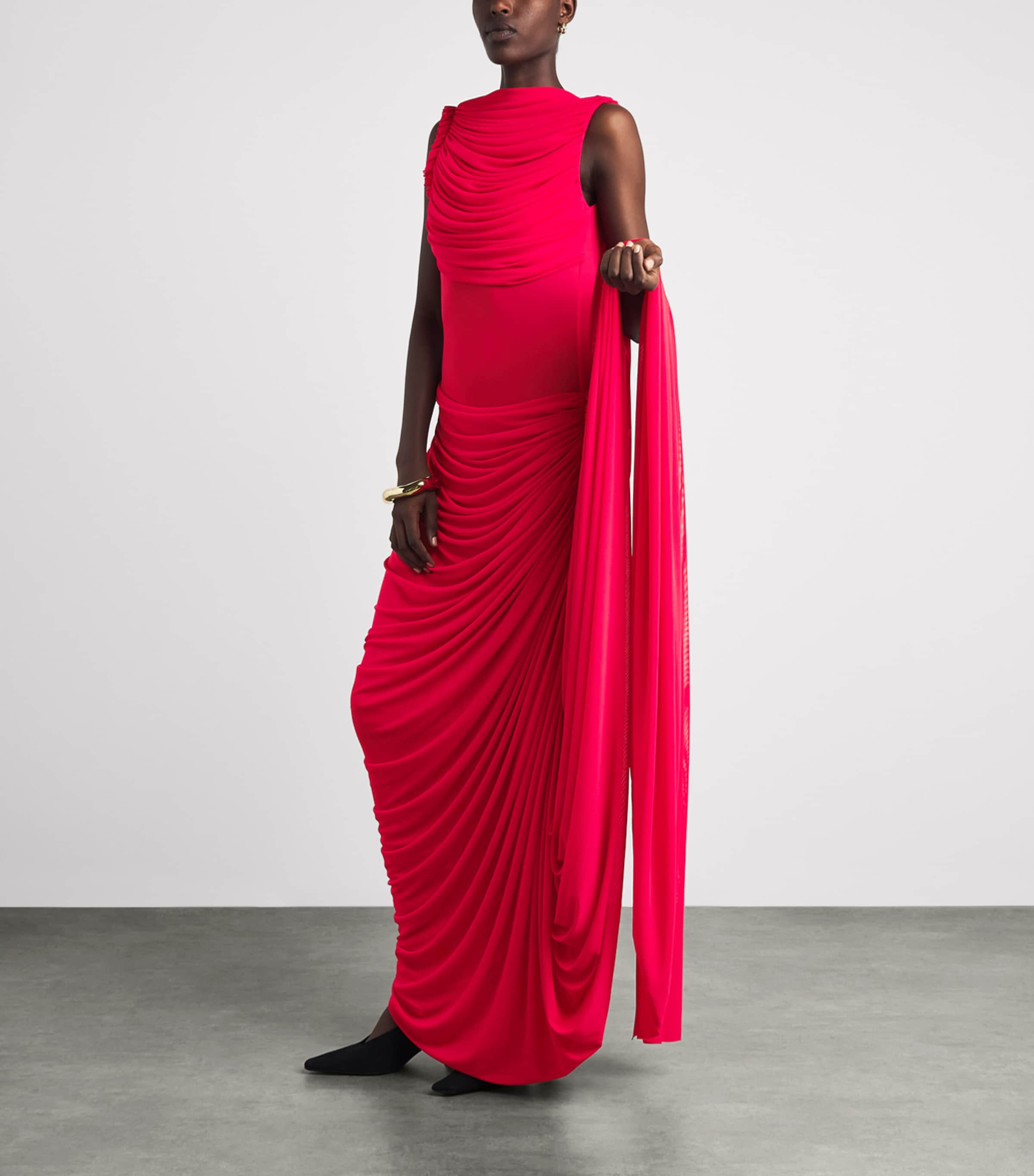 Ziyad Buainain Womens Mesh Ruched Gown Red Image 6