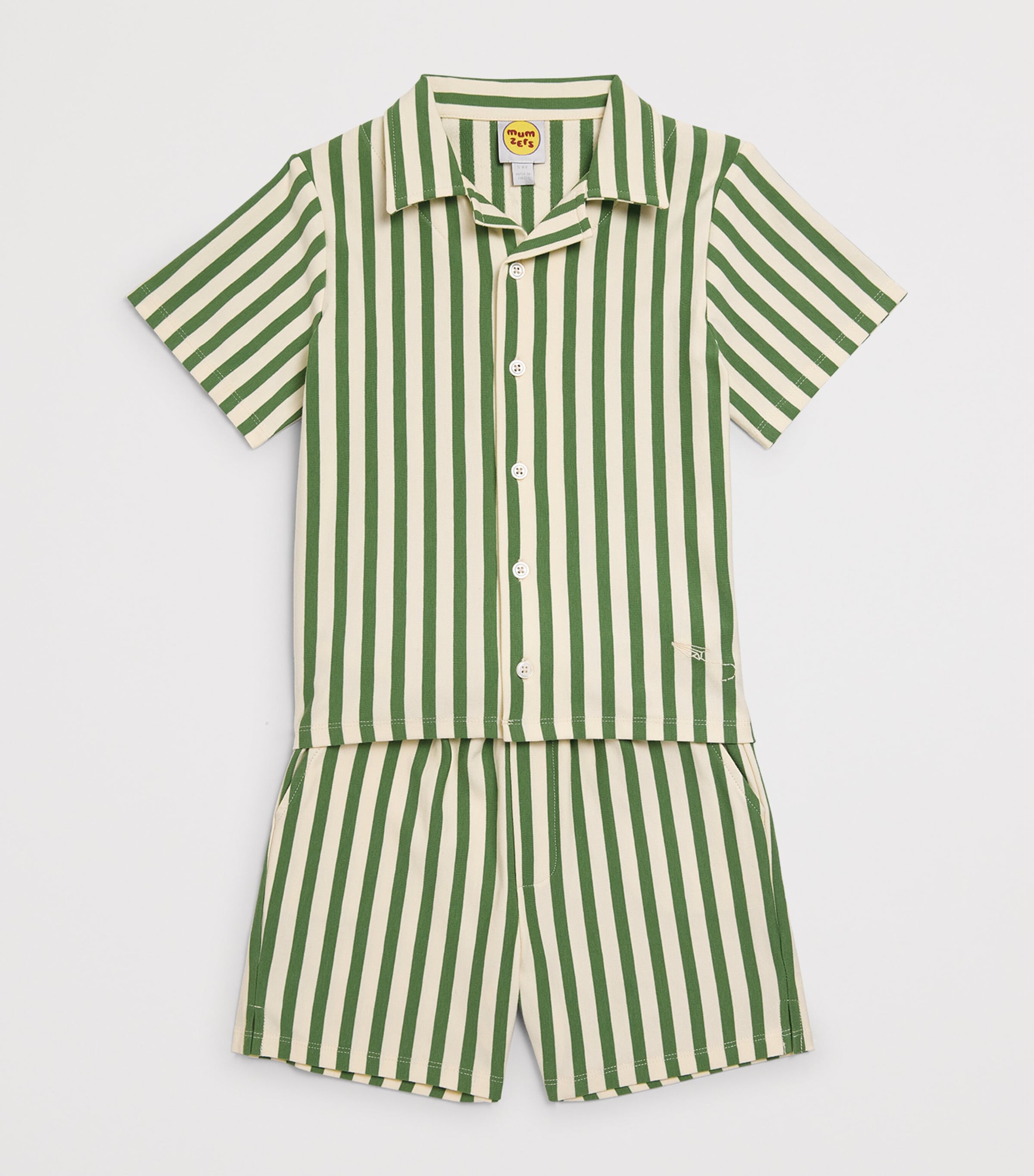 Mumzers Cotton Stripe Shirt and Shorts Set (3-8 Years) Green Stripes Image 3