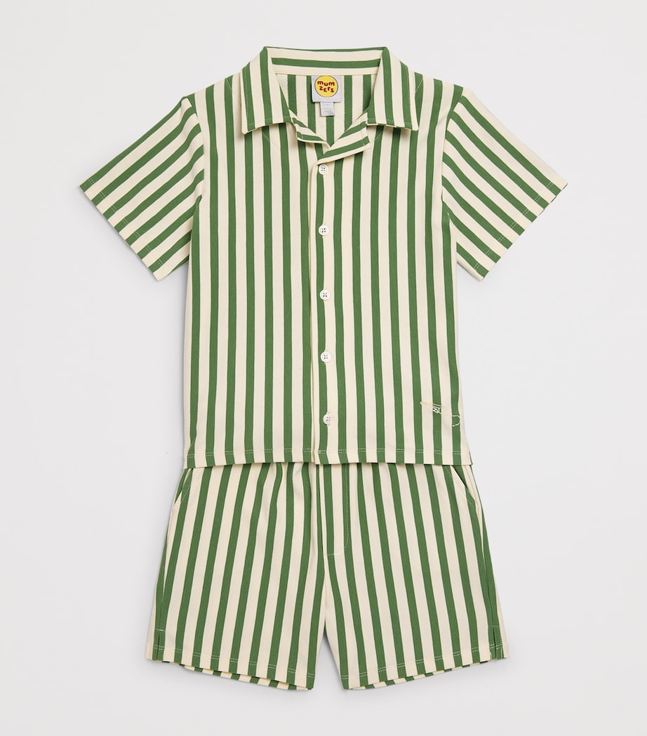 Mumzers Cotton Stripe Shirt and Shorts Set (3-8 Years) Green Stripes Image 3