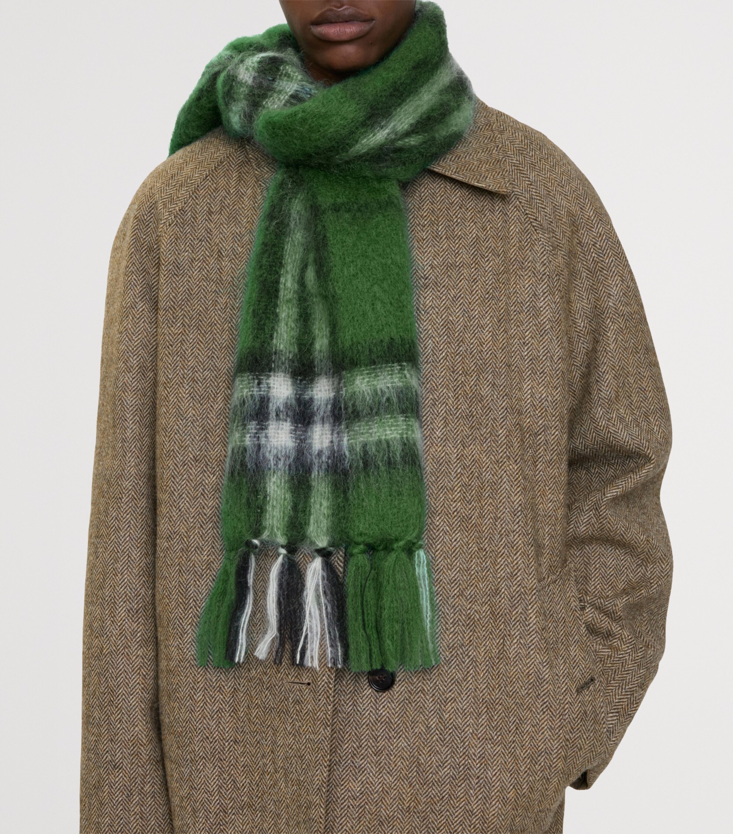 Burberry Green Mohair-Wool Check Scarf | Harrods US