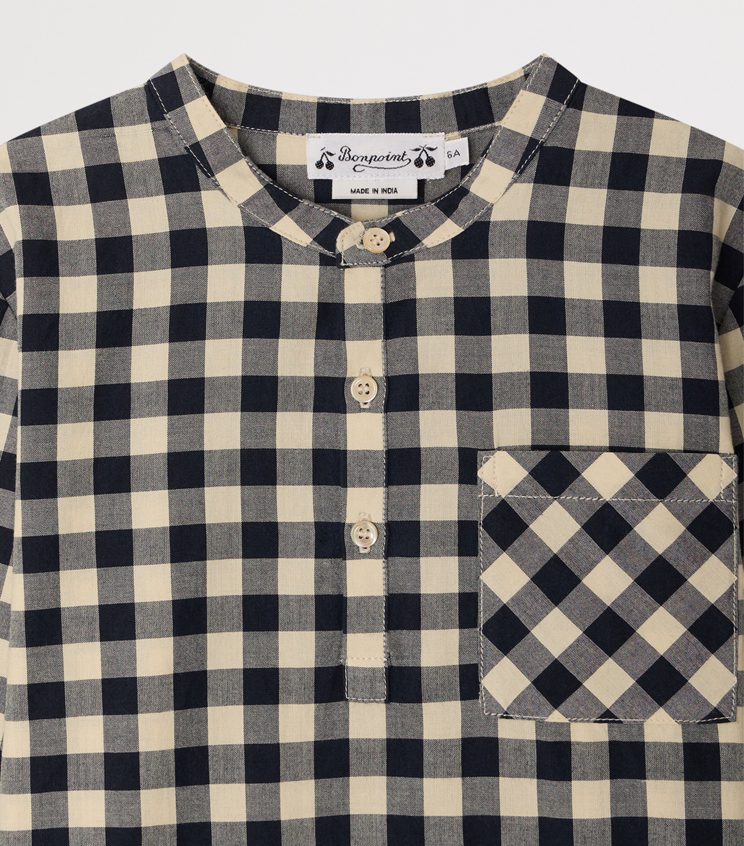 Bonpoint Cotton Check Shirt (10-14 Years) Gris Fonce Image 3