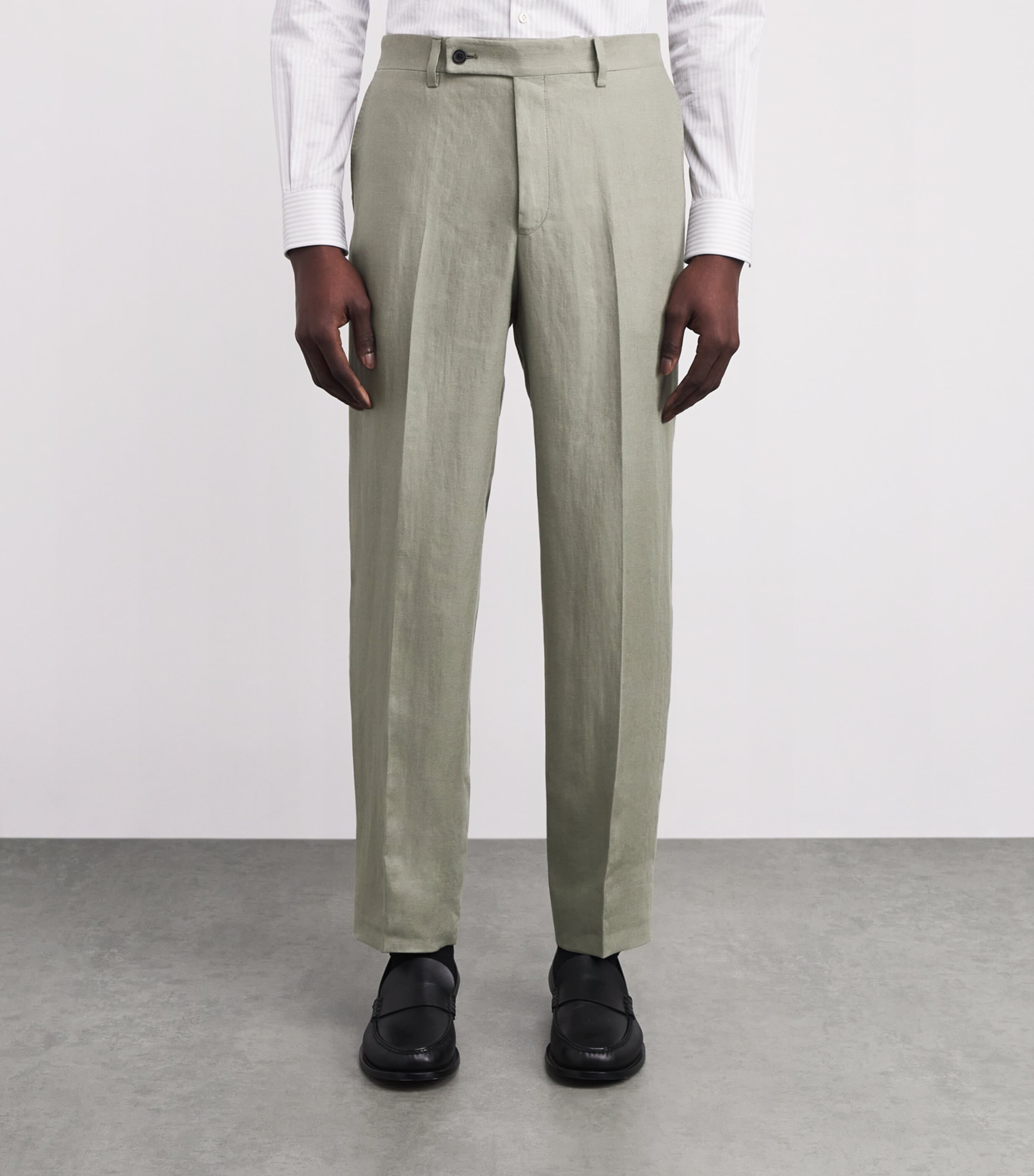 Virgin Wool-Linen Tailored Trousers 053 GREEN COLOURED Image 3