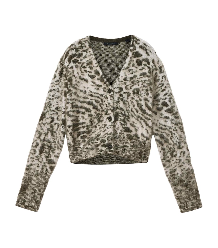 AllSaints Womens Leopard Print Amur Cardigan Chalk White/green Image 1