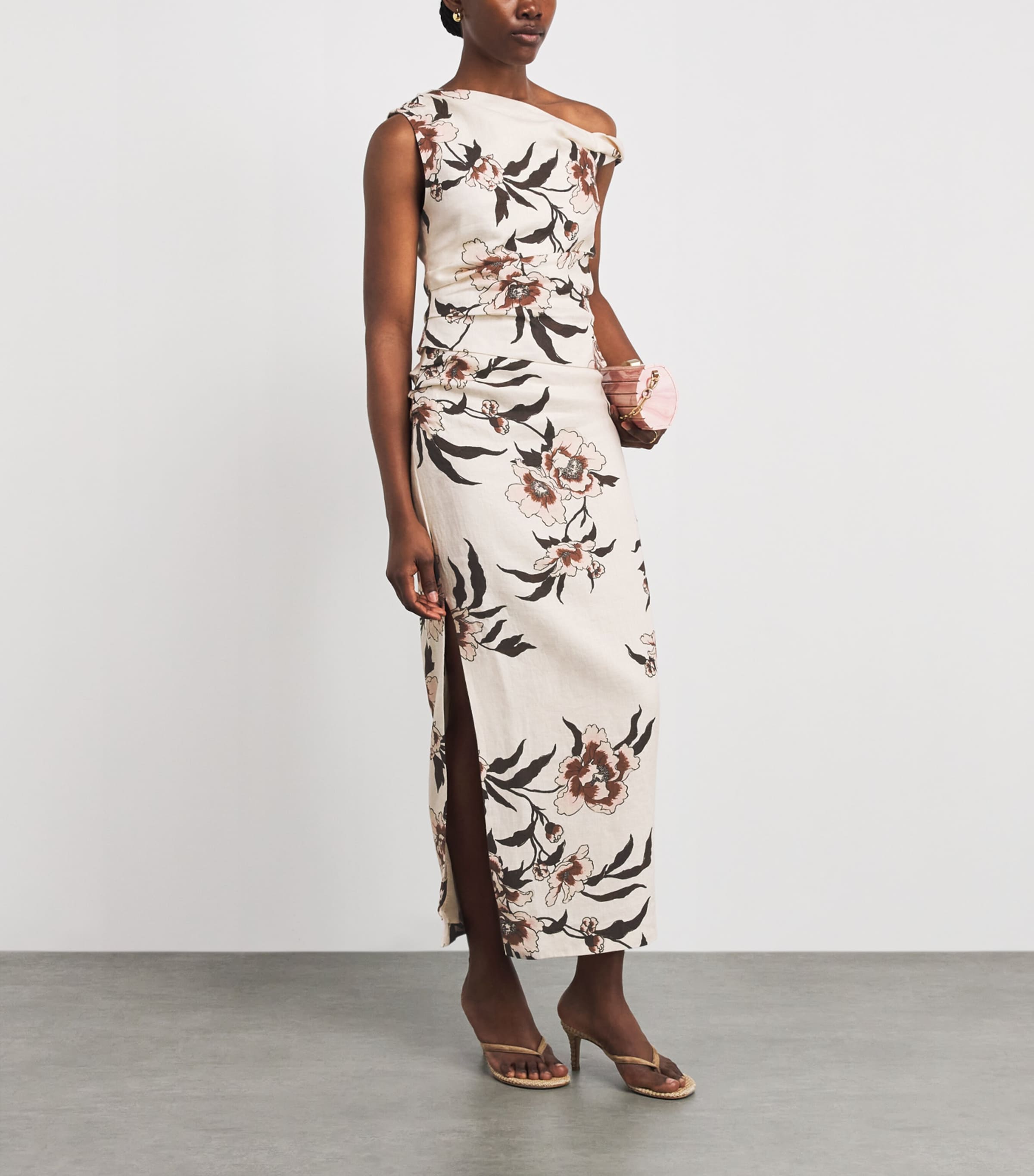 SIR. Womens Linen One-Shoulder Peony Top Peony Floral Image 2