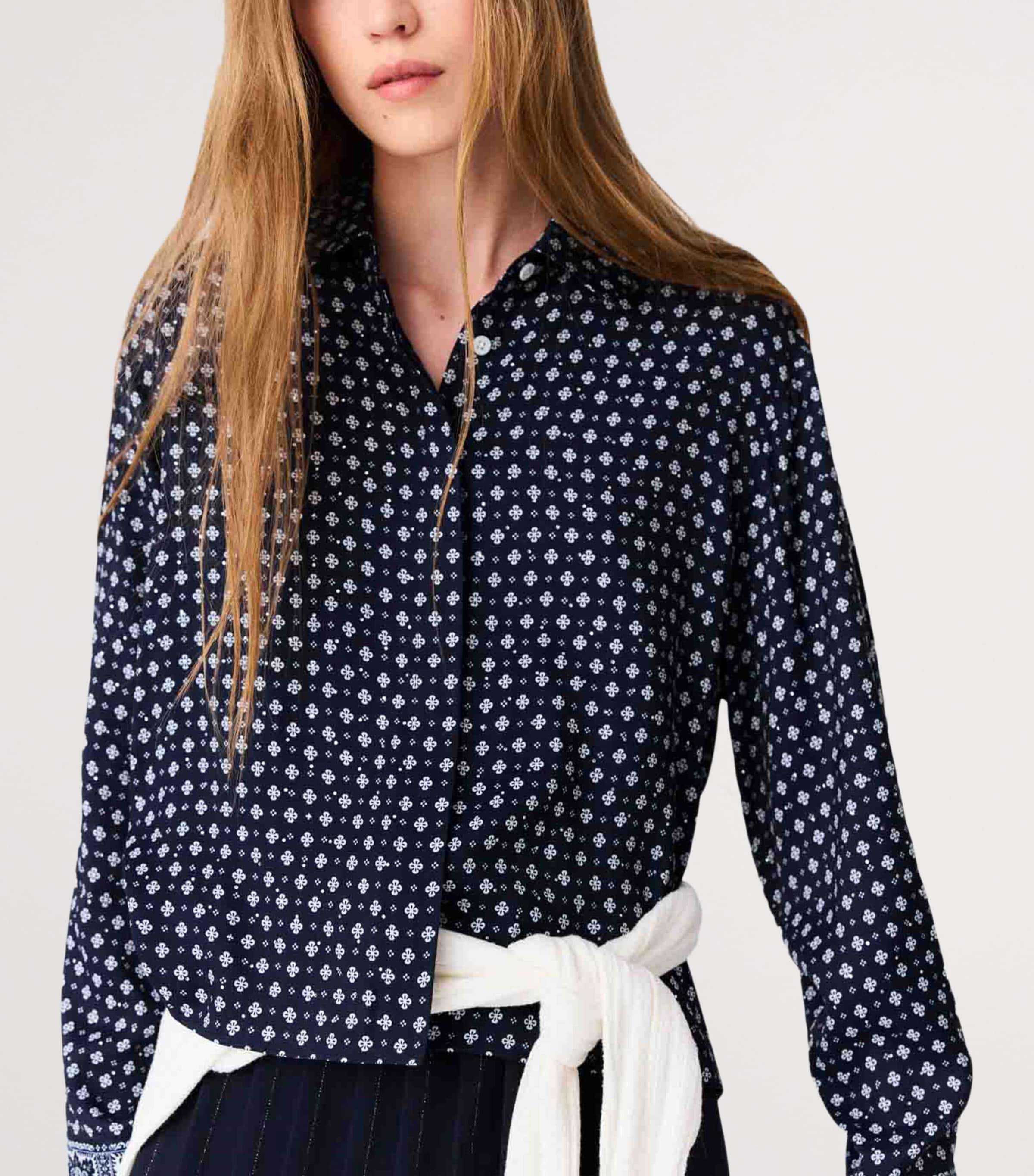 Maje Womens Rhinestone Printed Shirt Navy Loungewear Image 6