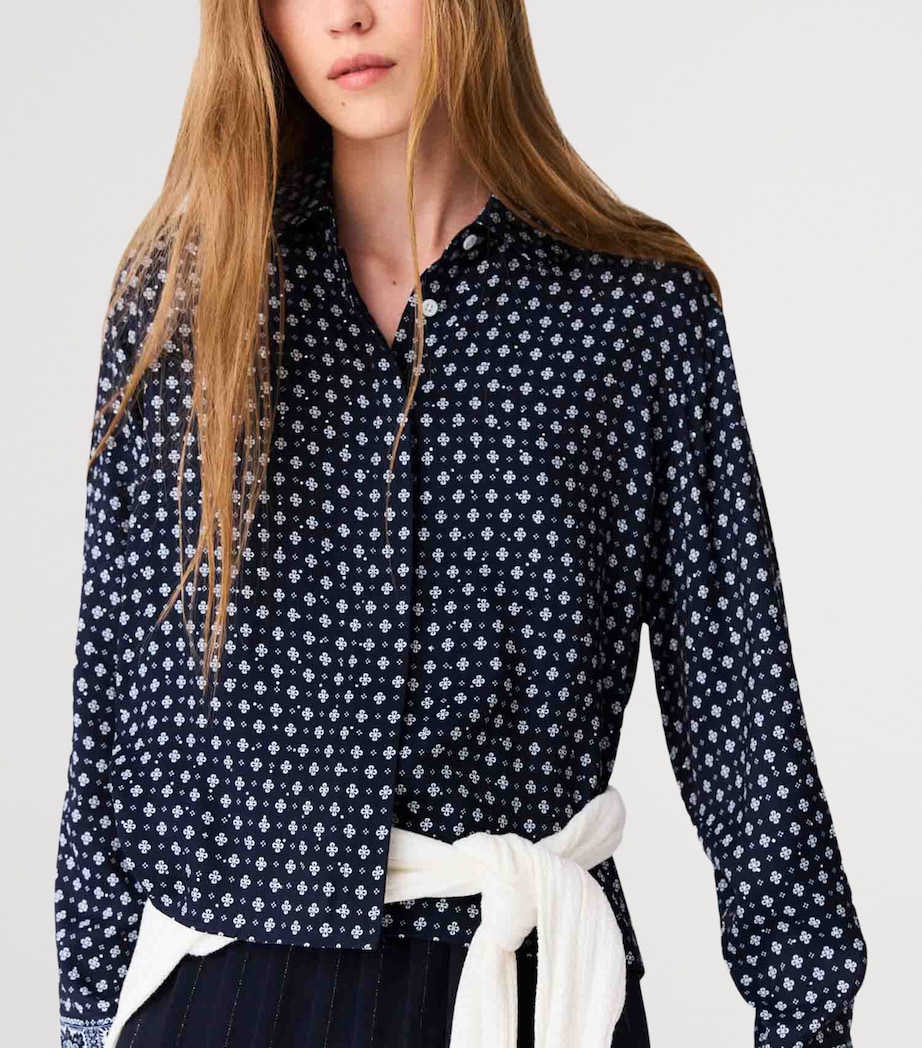 Maje Womens Rhinestone Printed Shirt Navy Loungewear Image 6