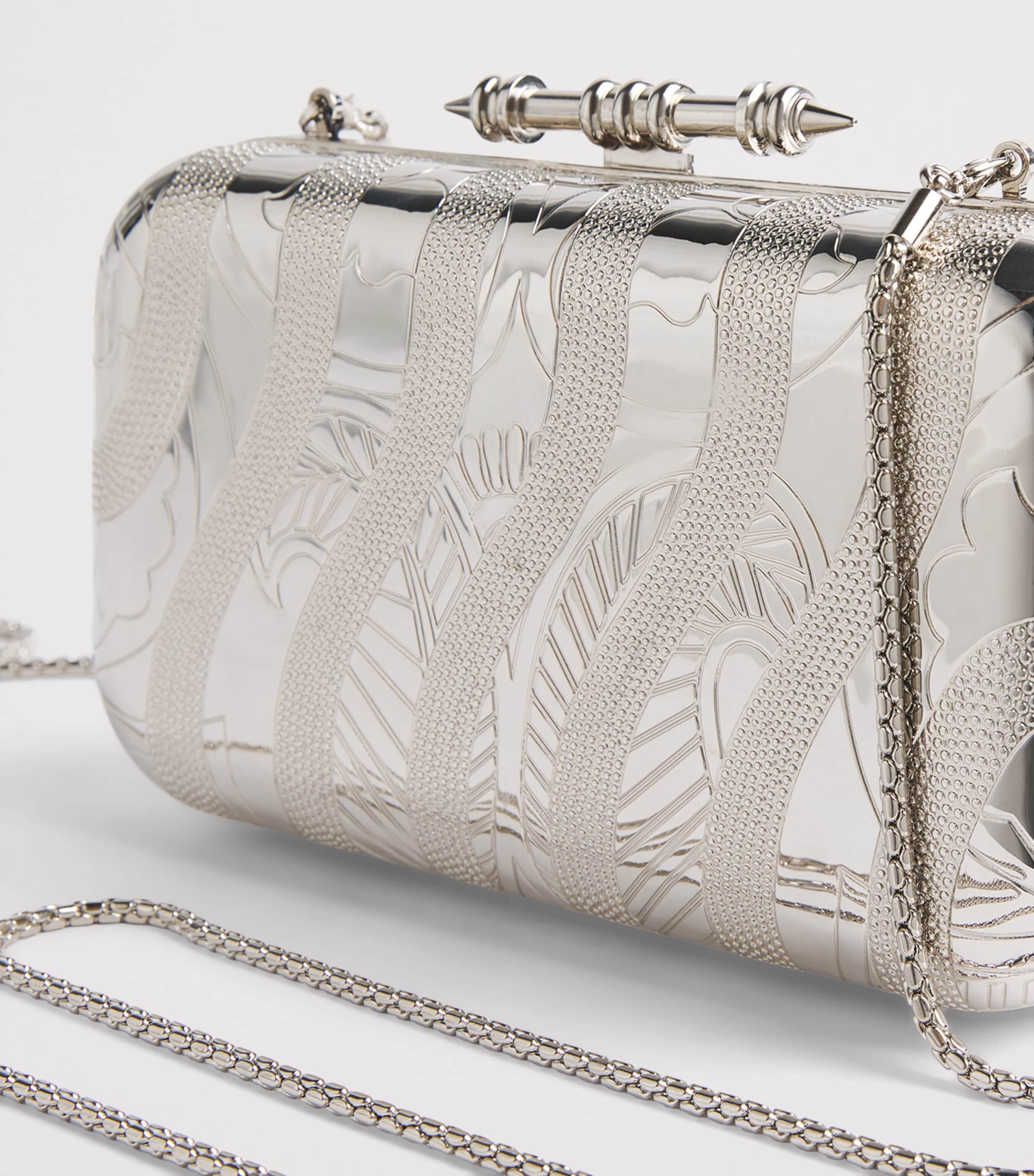OKHTEIN Chrome and Swarovski Sahra Clutch Bag Palladium Image 6