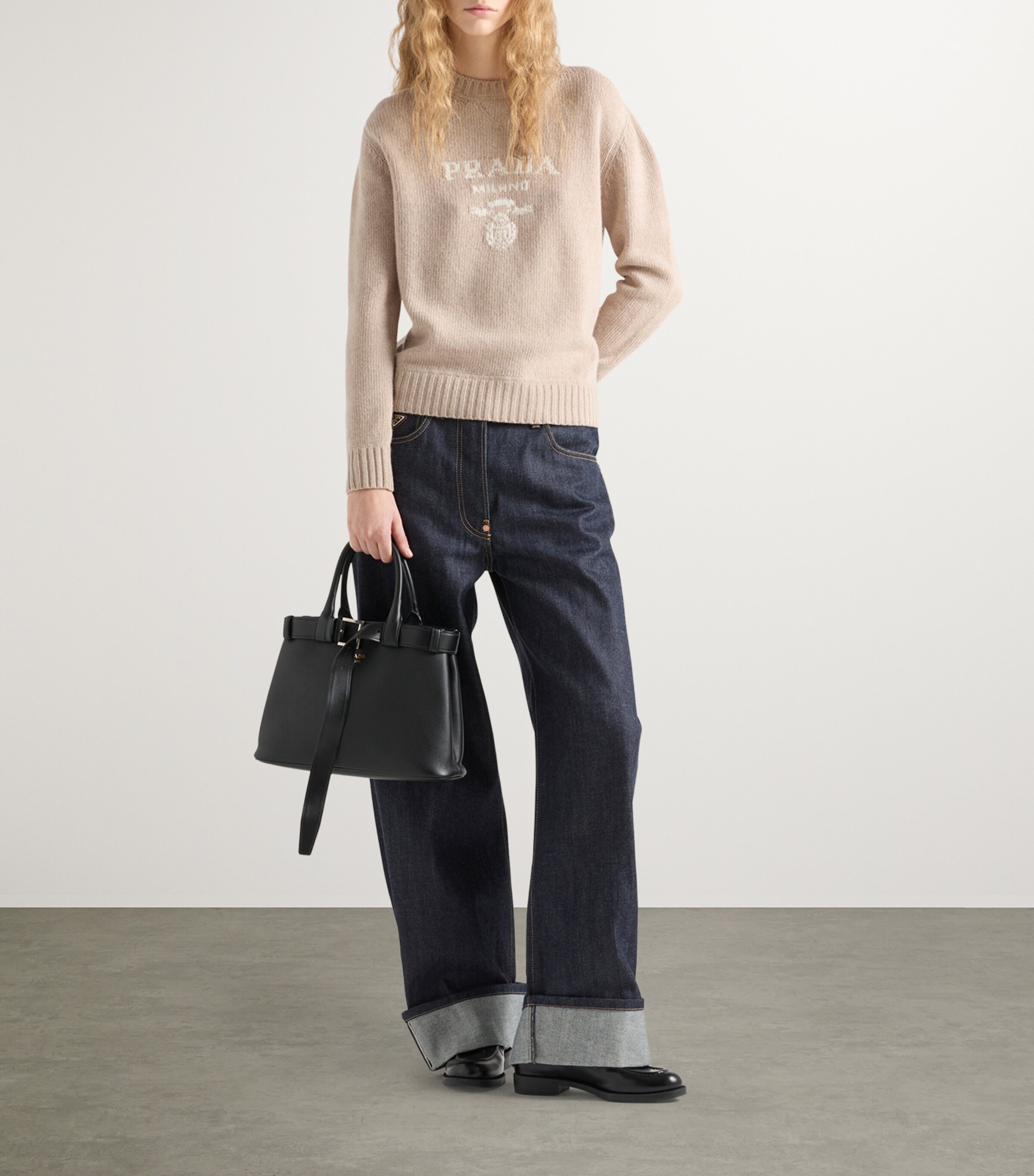 Prada Womens Wool-Cashmere Logo Sweater Image 2