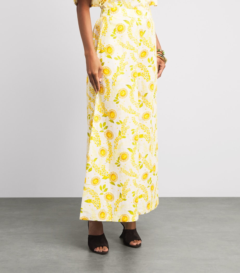 Verandah Womens Linen-Cotton Floral Wide-Leg Trousers Ylw Sapphre & Wstria Image 4