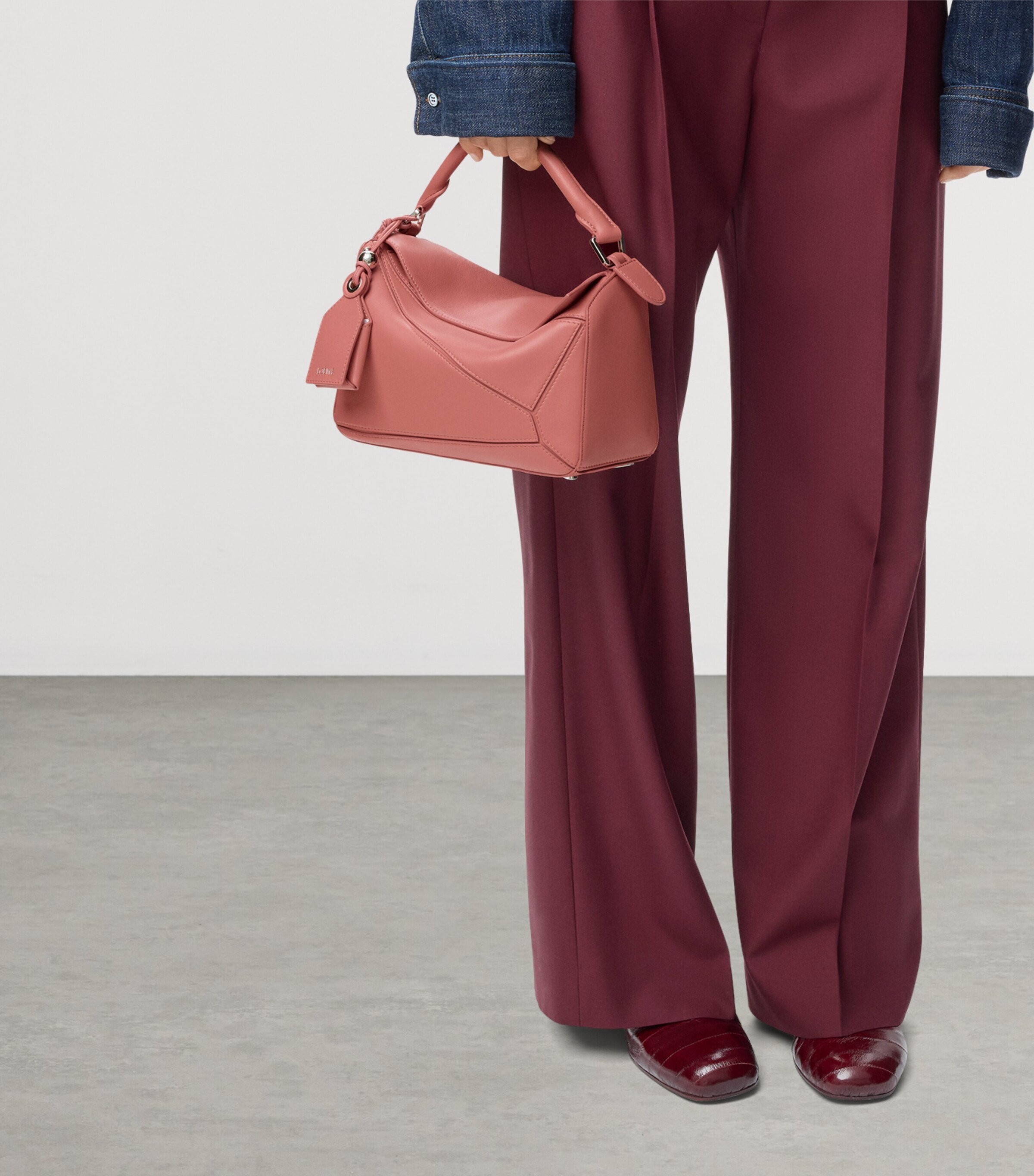 LOEWE Small Leather Featherlight Puzzle Top-Handle Bag Blush Image 13