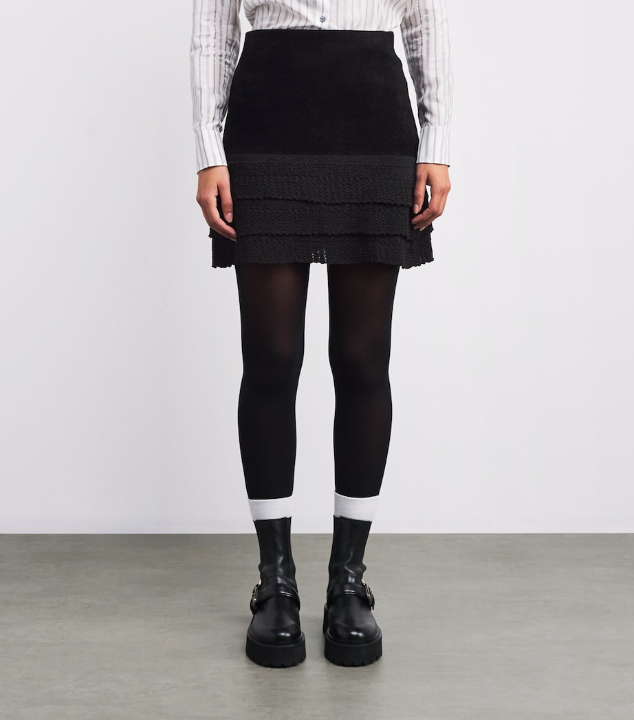 Velvet-Effect Mini Skirt BLACK Image 3