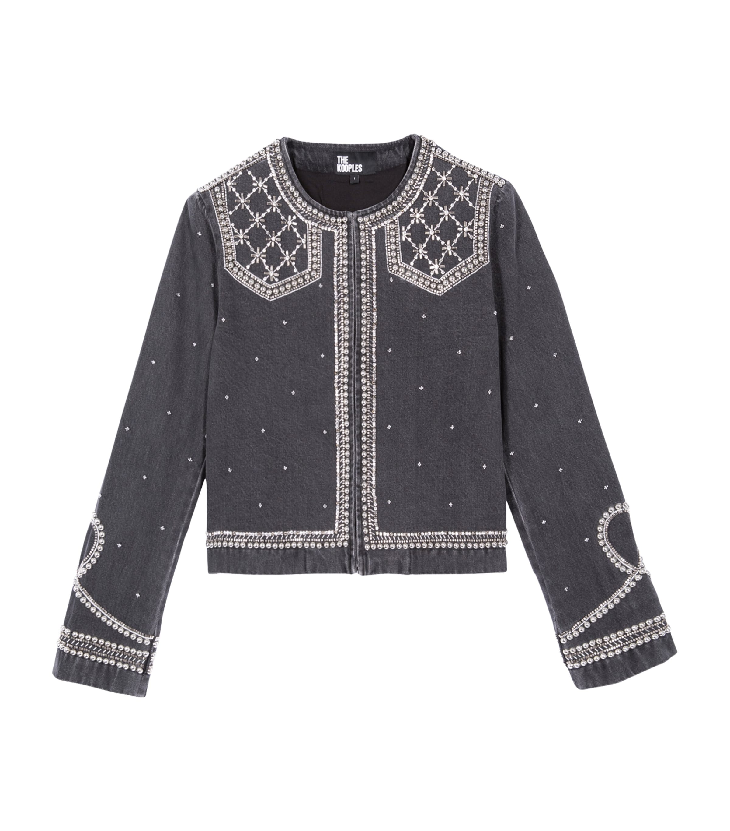Shop The Kooples Embellished Denim Jacket In Black
