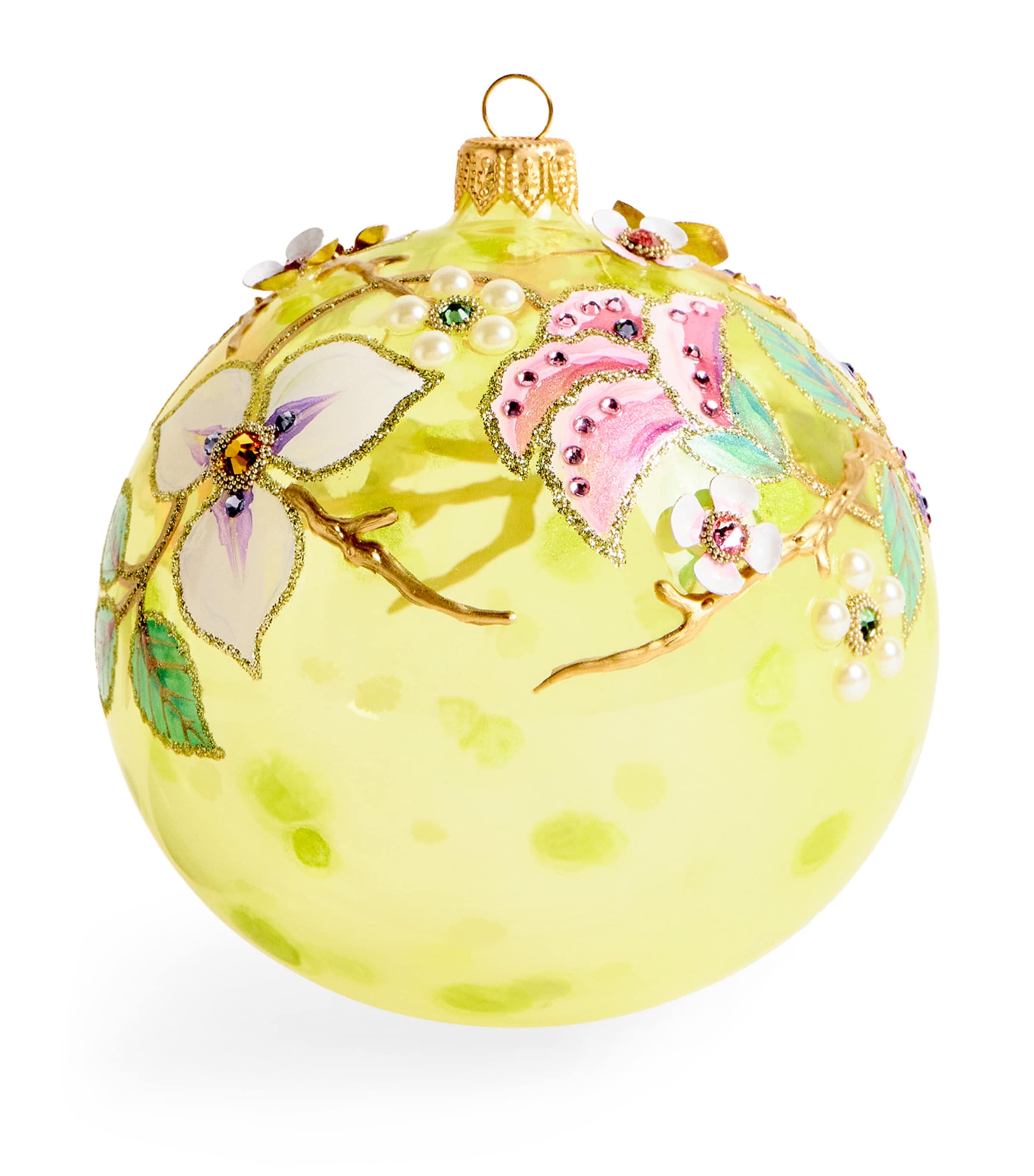 Glitterlab Floral Bauble In Yellow