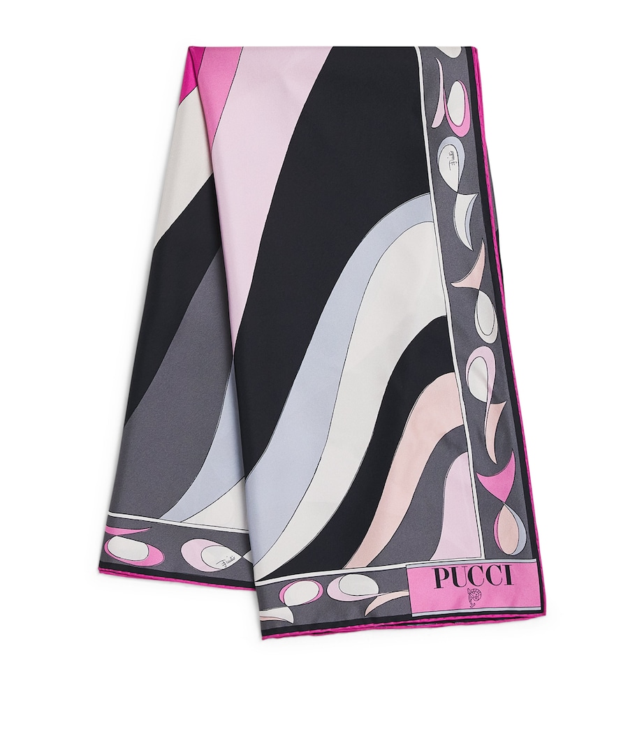Silk Reversible Pesci Print Scarf 001 NERO/FUXIA Image 1