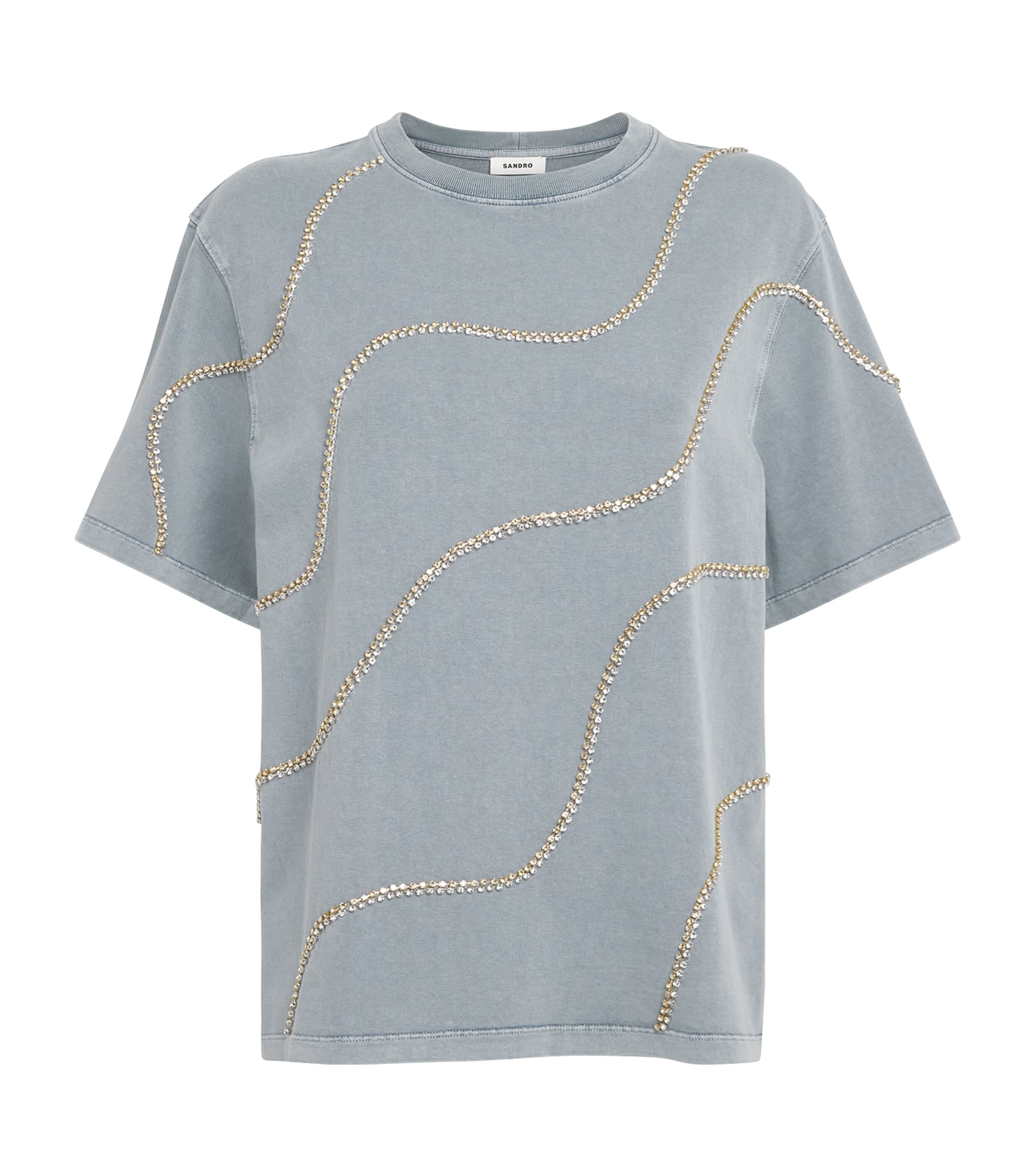 Sandro Paris Womens Cotton Embellished T-Shirt Grey Image 1