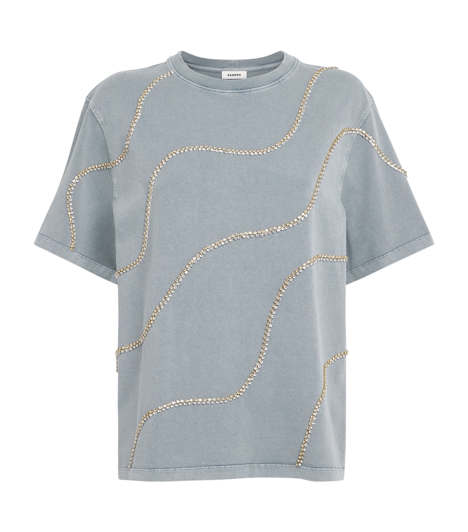 Sandro Paris Womens Cotton Embellished T-Shirt Grey Image 1