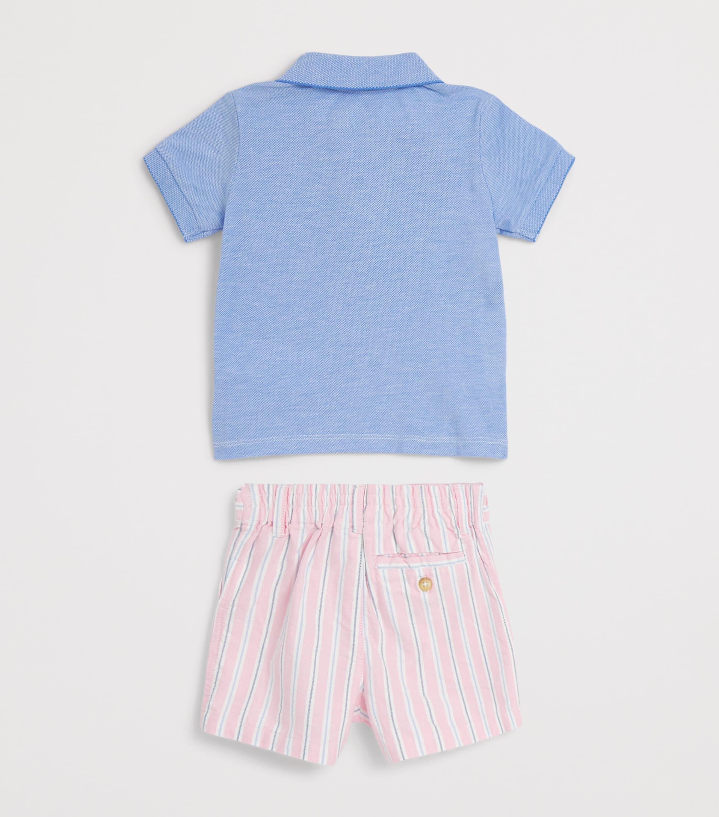 Ralph Lauren Kids Cotton Polo Shirt and Shorts Set (3-24 Months) Hrb Is Blu Image 2