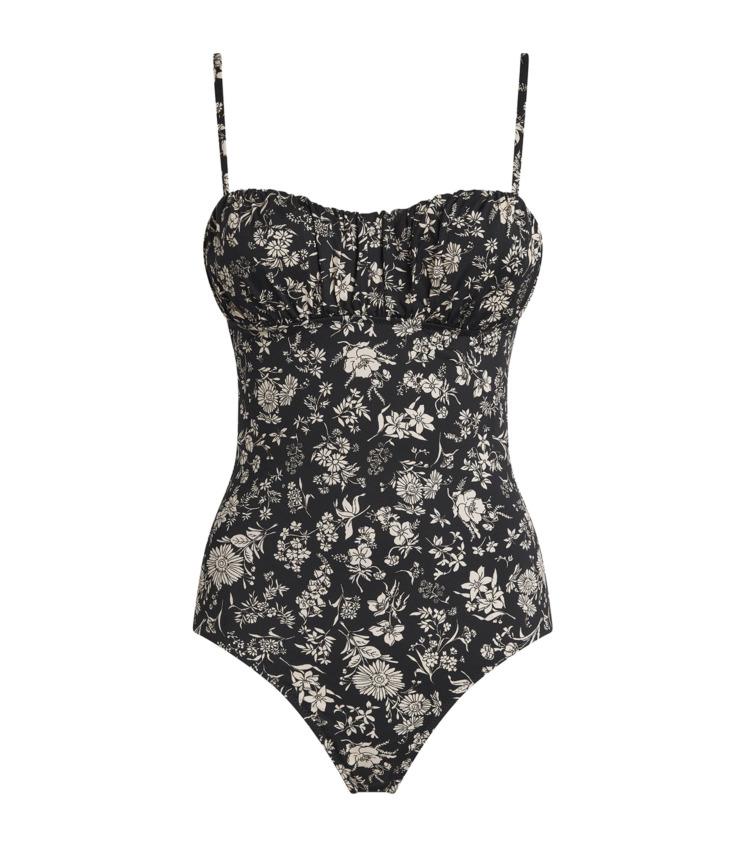Ulla Johnson Ruched Floral Dalila Swimsuit In Black