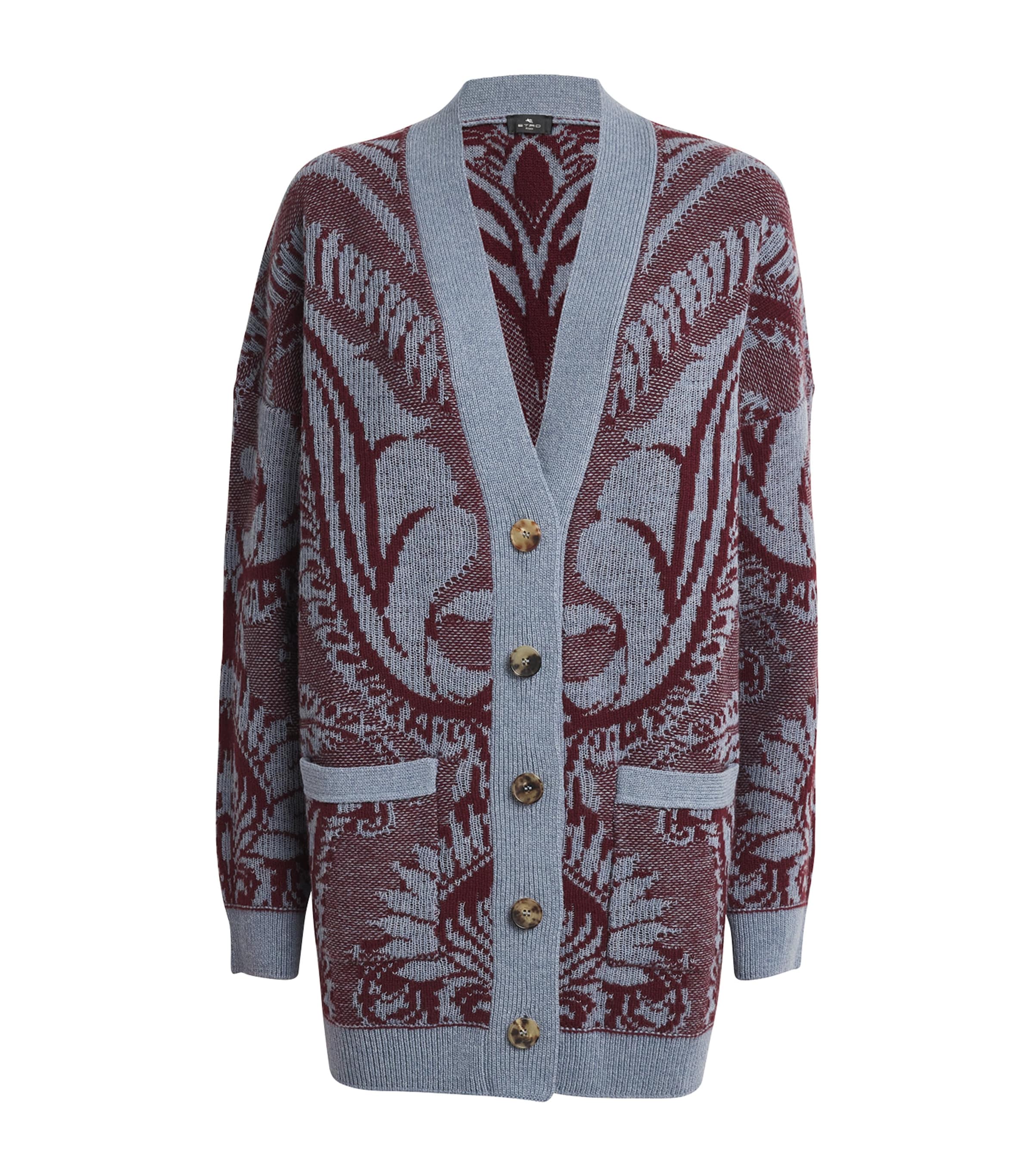 Shop Etro Wool Intarsia Oversized Cardigan In Blue